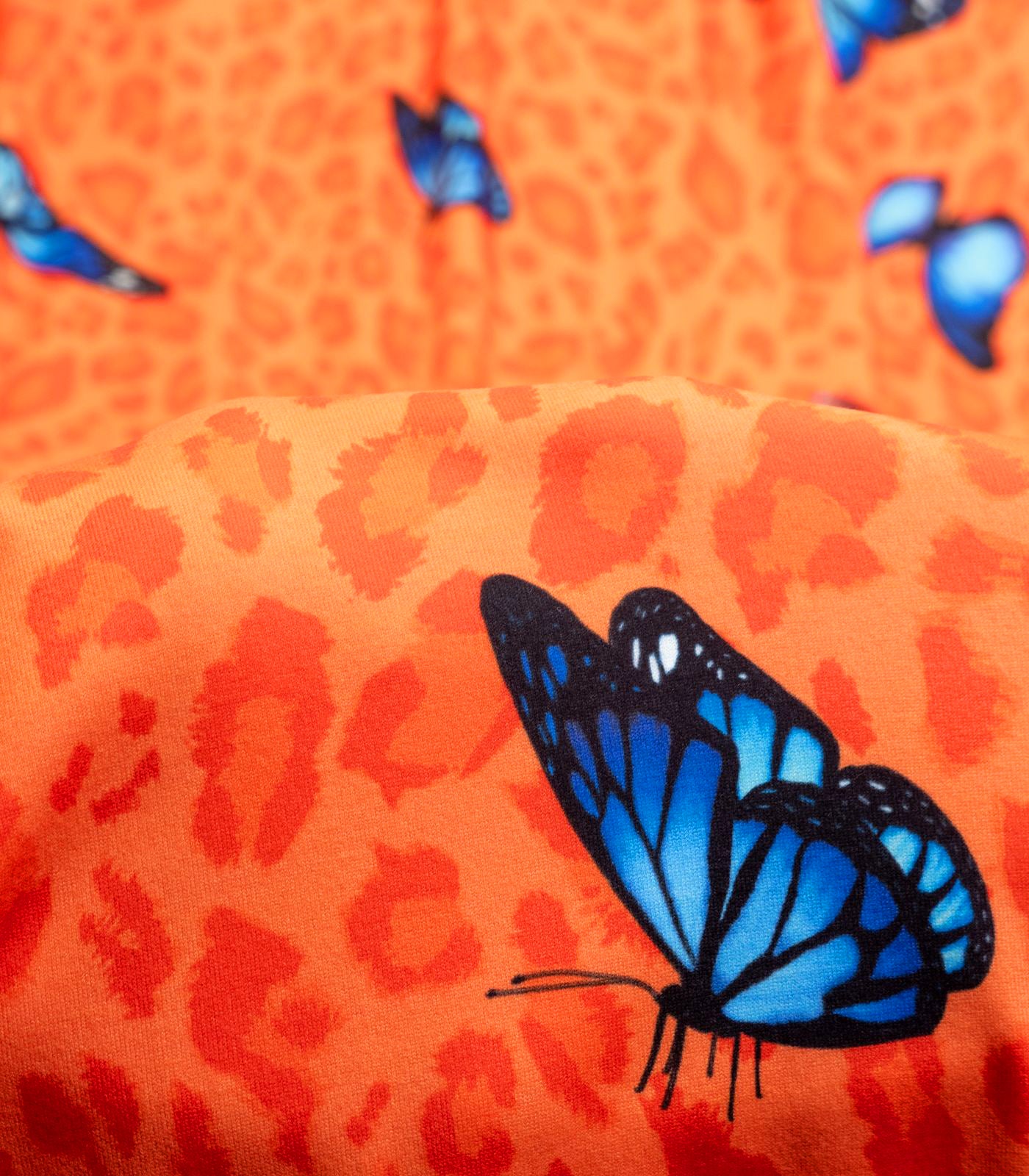 Orange/Blue/Baby Blue Cheetah/Butterflies Double Brushed Poly Fabric