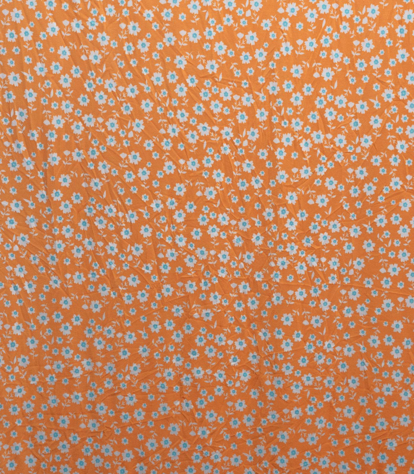 Orange/White/Blue Flowers Double Brushed Poly Fabric
