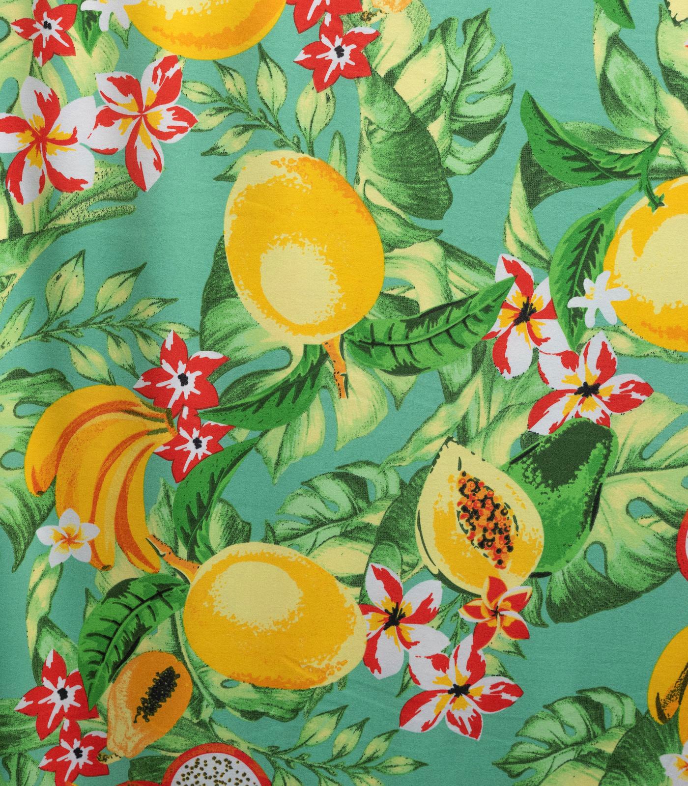 Lime Green/Yellow/Red Fruits/Flowers Double Brushed Poly Fabric