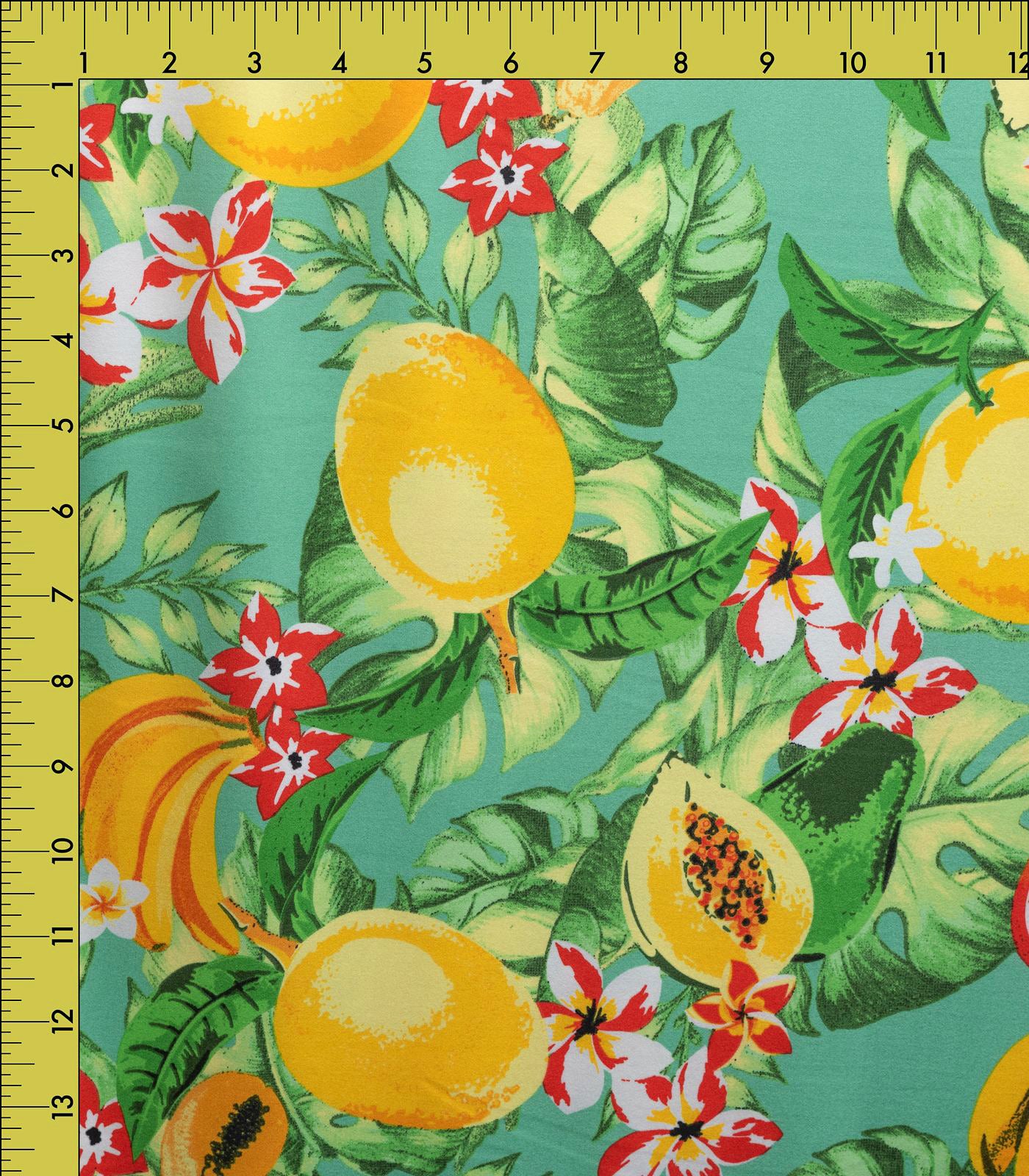Lime Green/Yellow/Red Fruits/Flowers Double Brushed Poly Fabric