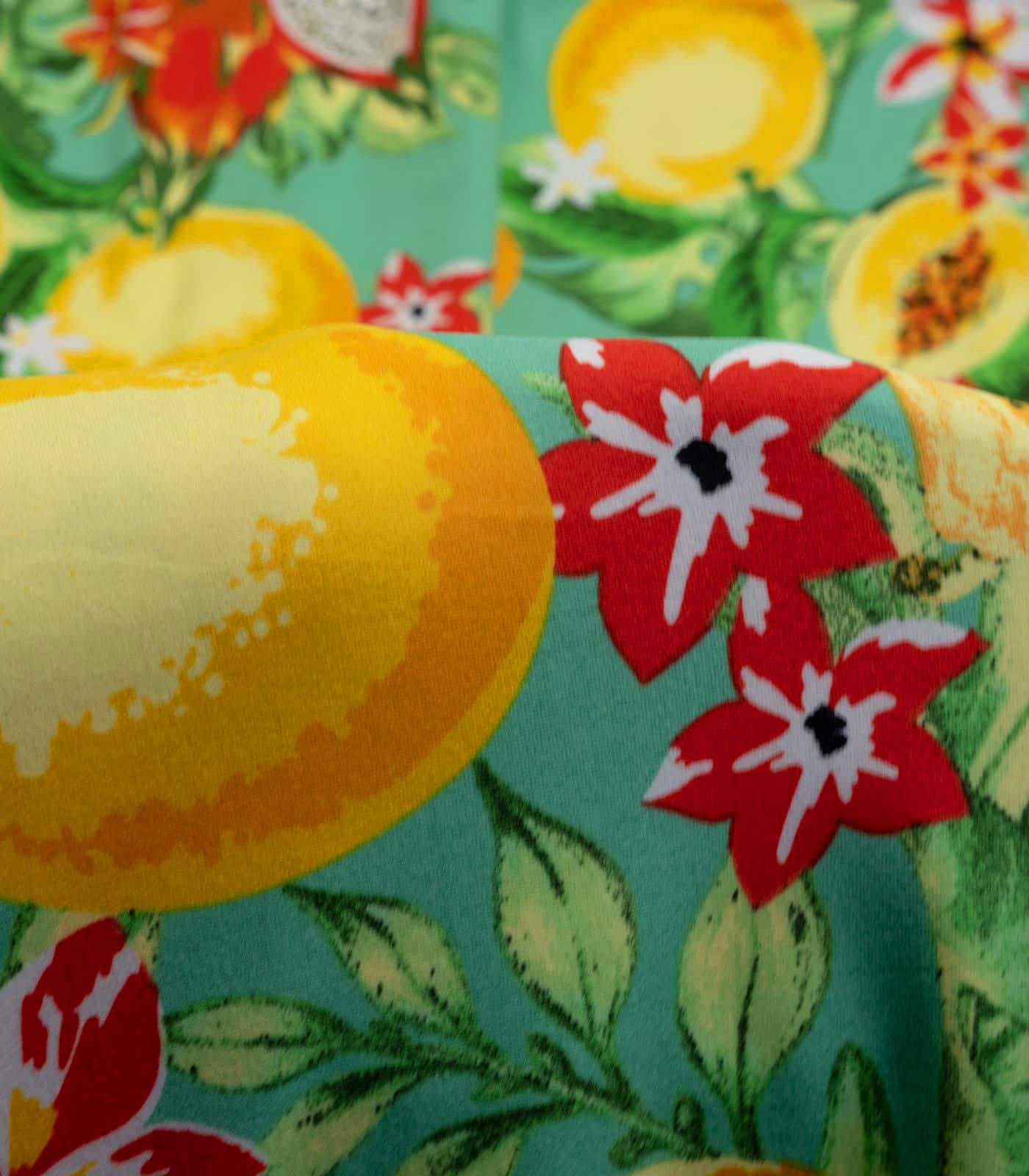 Lime Green/Yellow/Red Fruits/Flowers Double Brushed Poly Fabric