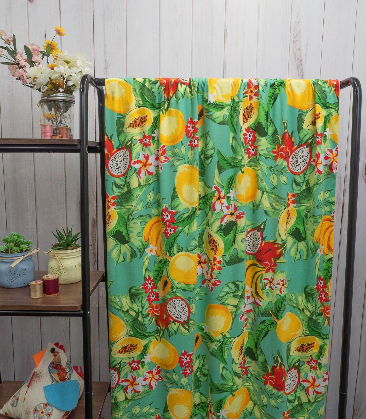Lime Green/Yellow/Red Fruits/Flowers Double Brushed Poly Fabric