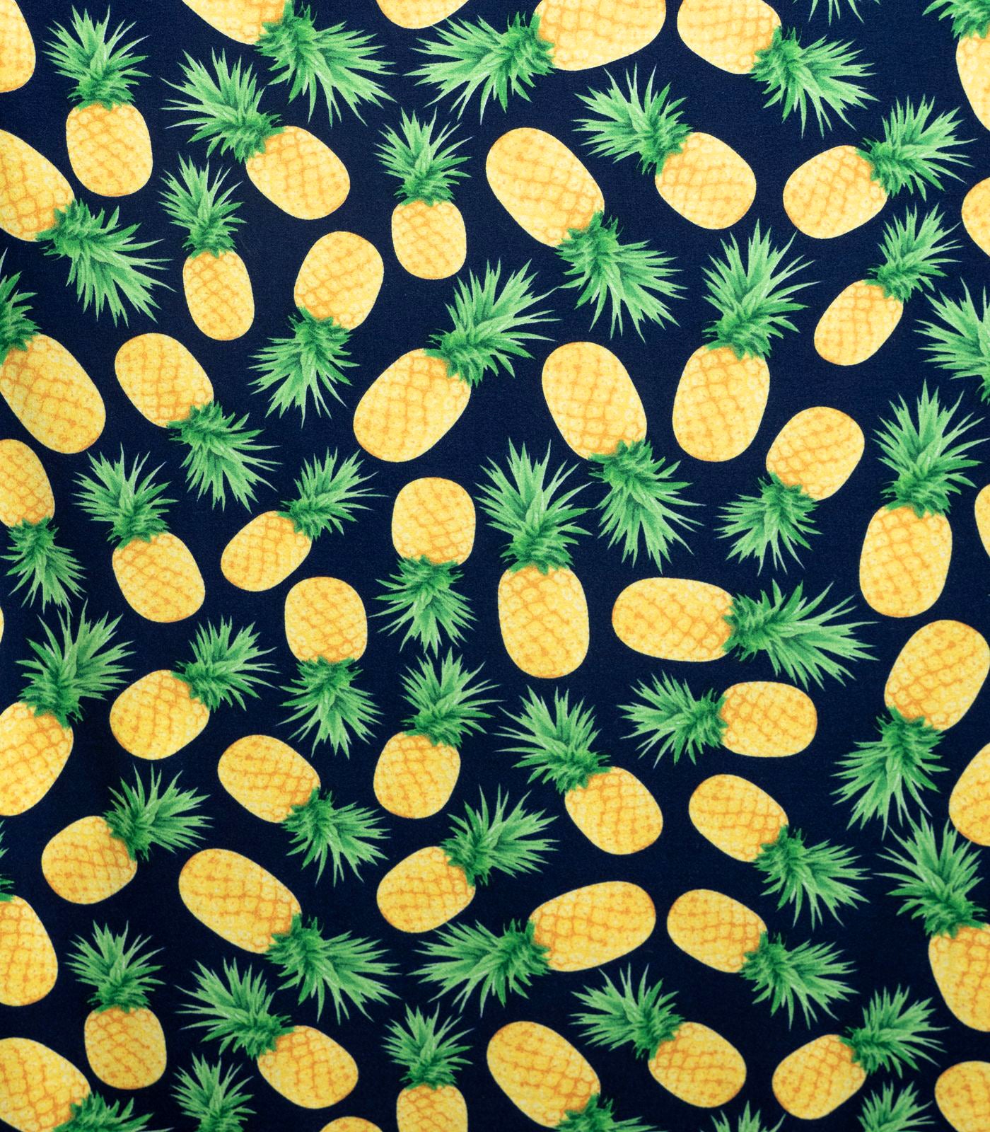 Navy/Yellow/Green Pineapples Double Brushed Poly Fabric