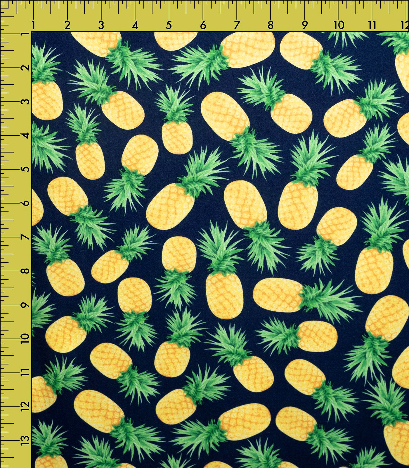 Navy/Yellow/Green Pineapples Double Brushed Poly Fabric