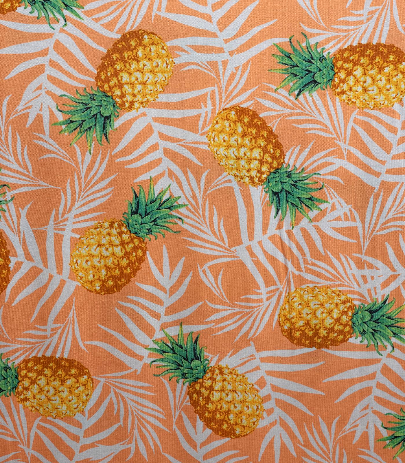 Peach/White/Yellow Pineapples Double Brushed Poly Fabric