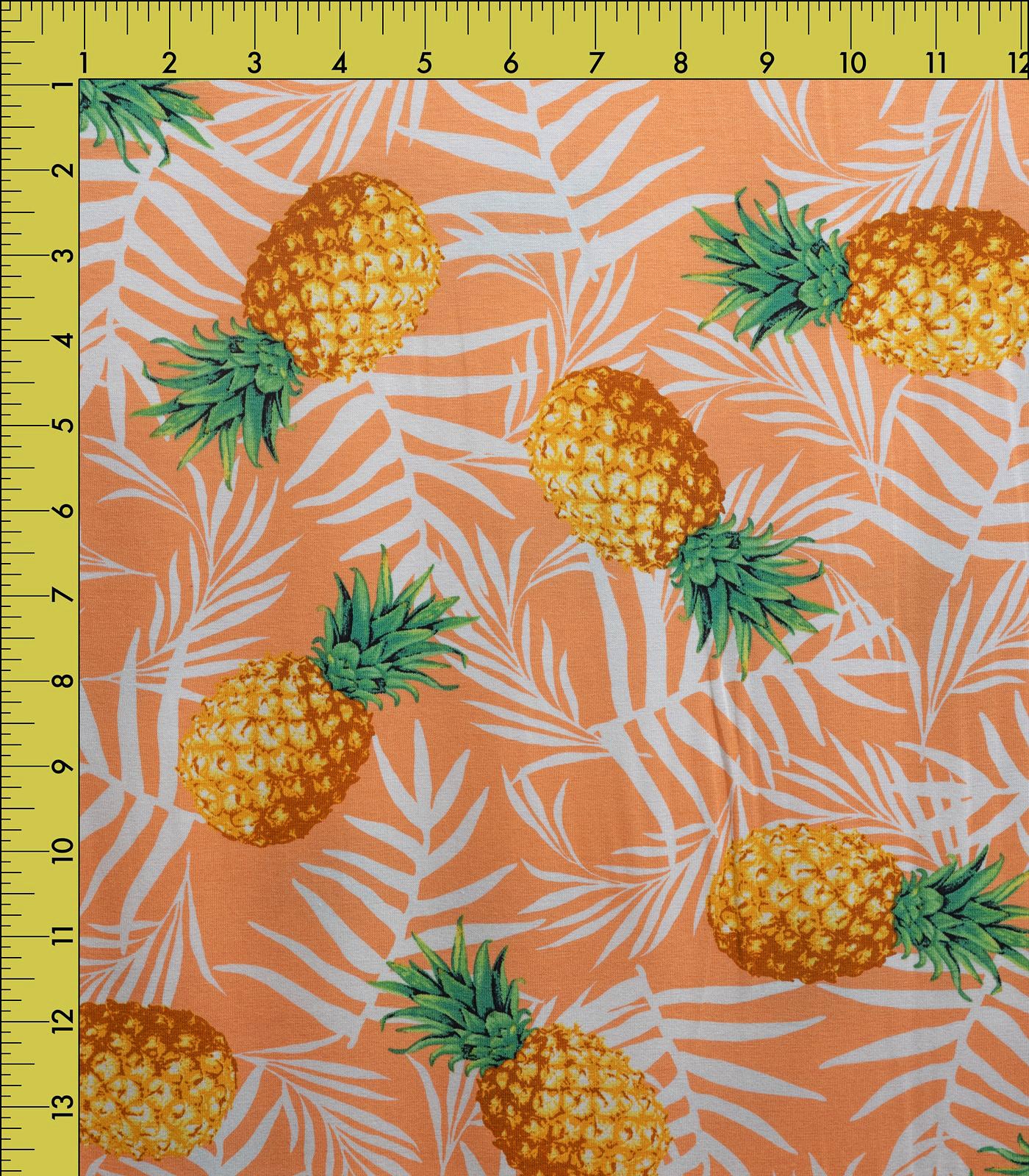 Peach/White/Yellow Pineapples Double Brushed Poly Fabric