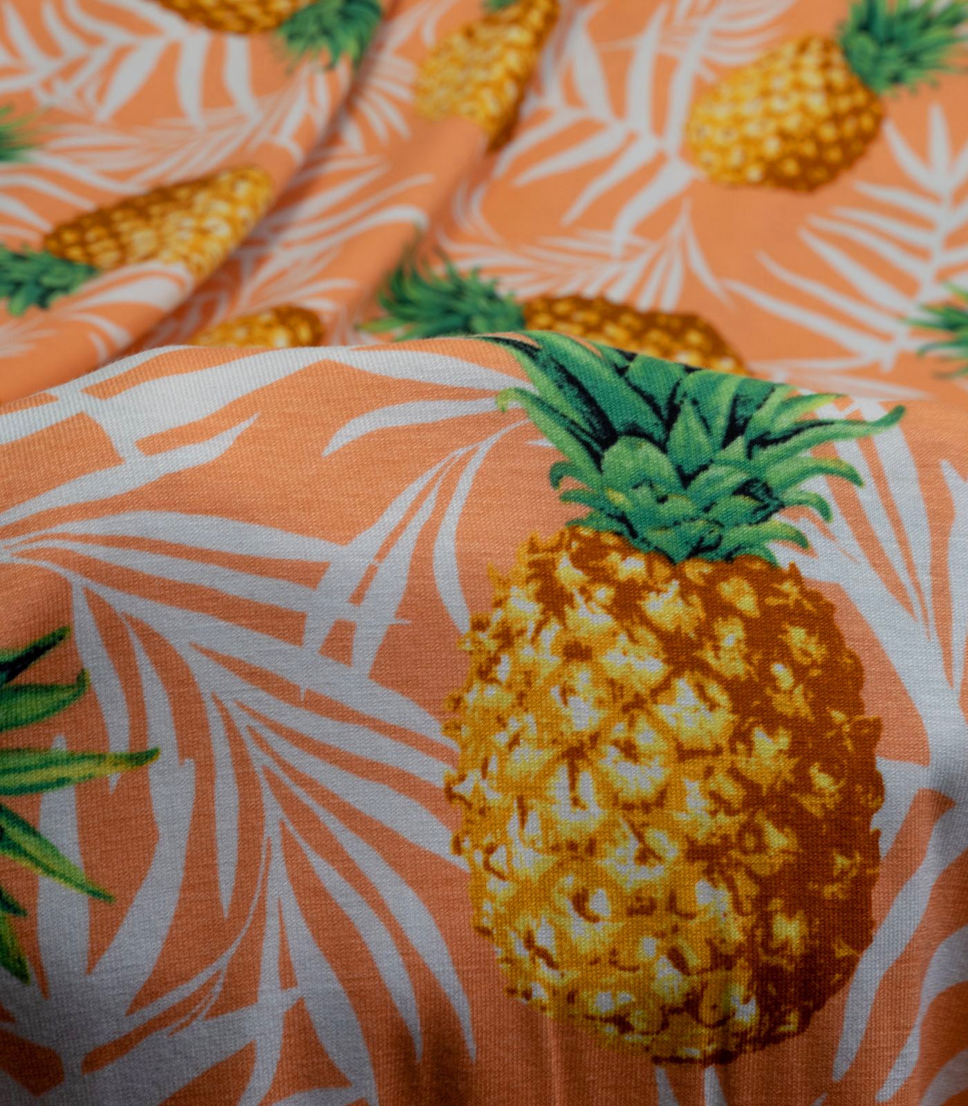 Peach/White/Yellow Pineapples Double Brushed Poly Fabric
