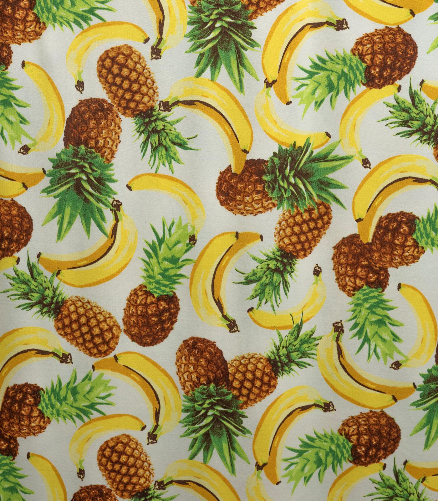 Cream/Yellow/Green Bananas/Pineapples Double Brushed Poly Fabric