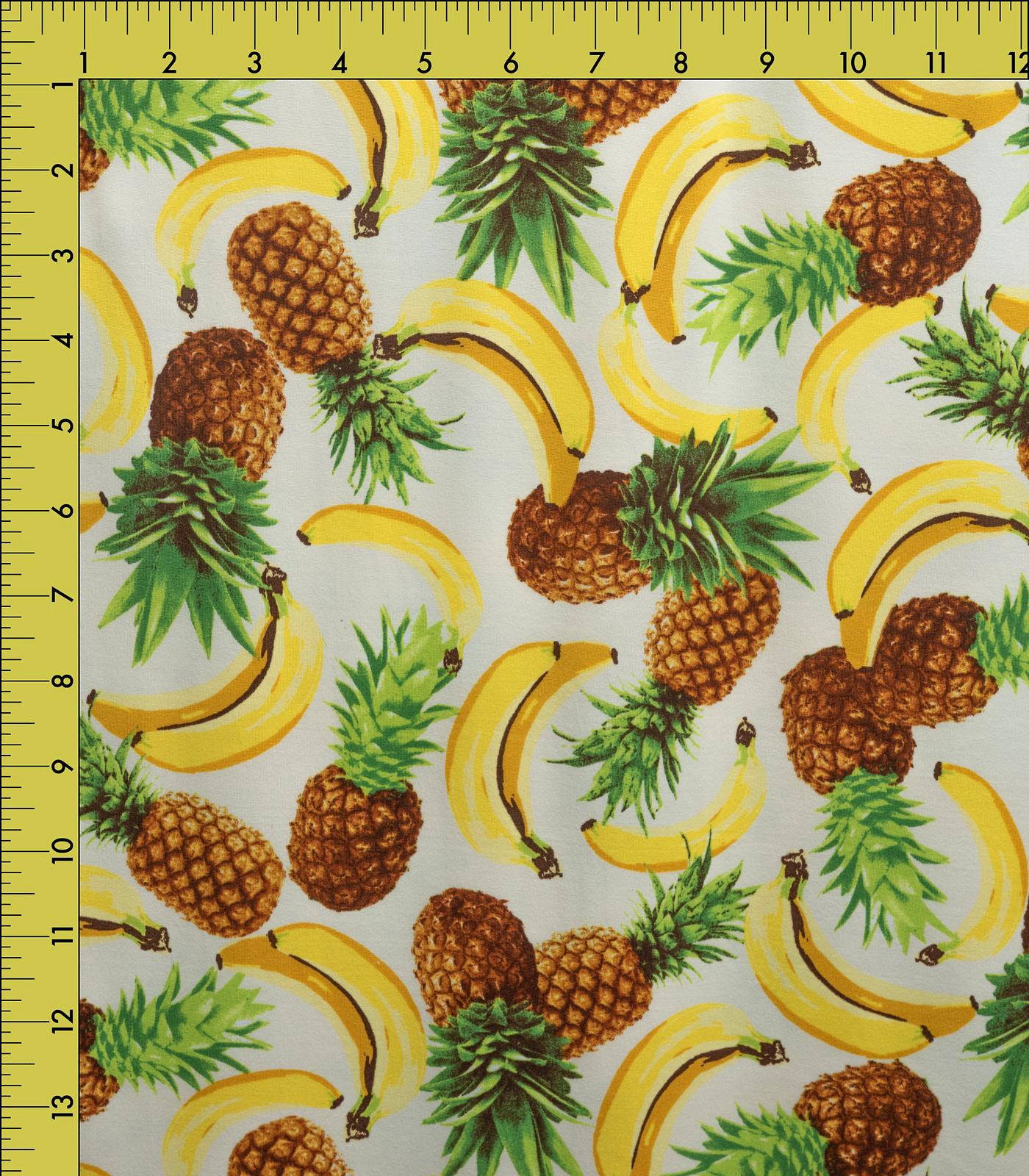 Cream/Yellow/Green Bananas/Pineapples Double Brushed Poly Fabric