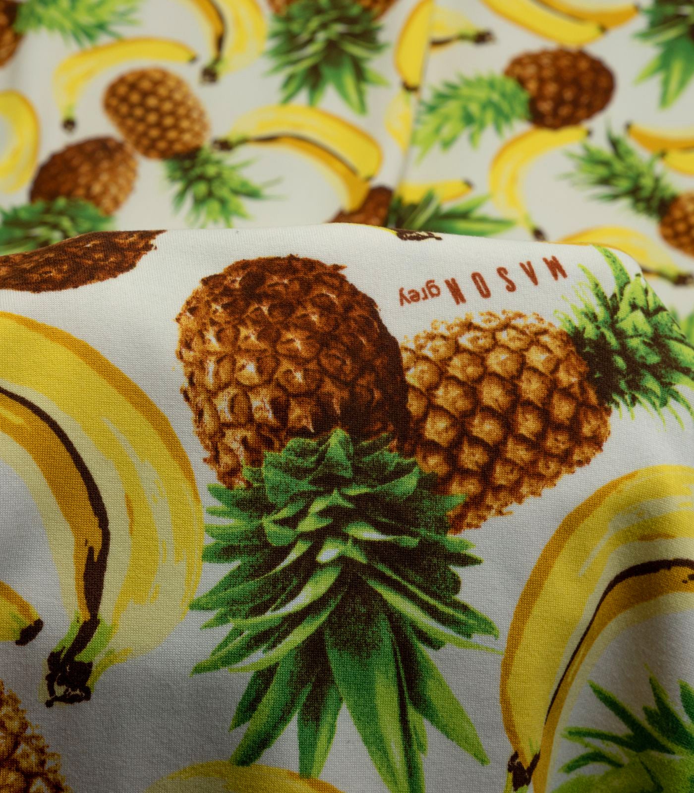 Cream/Yellow/Green Bananas/Pineapples Double Brushed Poly Fabric