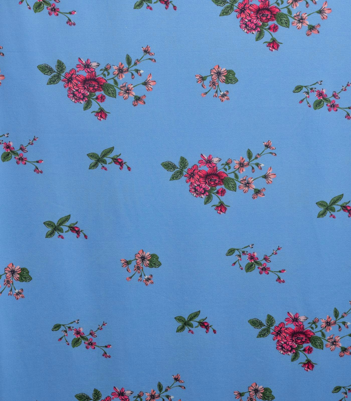 Sky Blue/Hot Pink/Forest Green Floral Double Brushed Poly Fabric