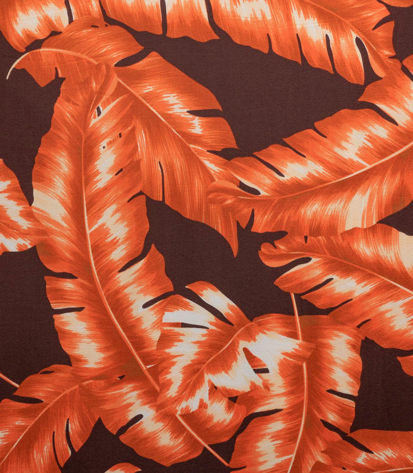 Brown/Orange/Beige Tropical/Palm Leaves Double Brushed Poly Fabric