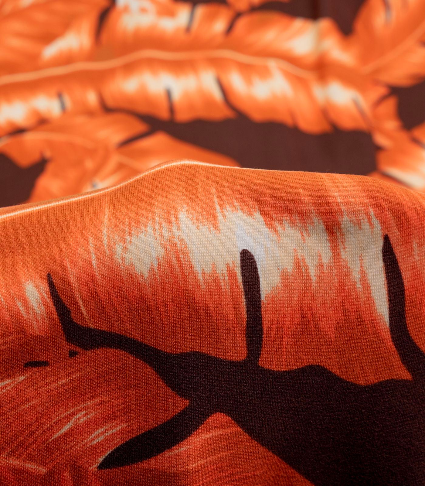 Brown/Orange/Beige Tropical/Palm Leaves Double Brushed Poly Fabric