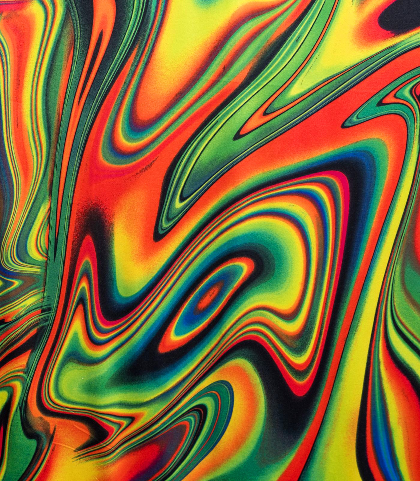 Black/Green/Orange Abstract/Swirls Double Brushed Poly Fabric