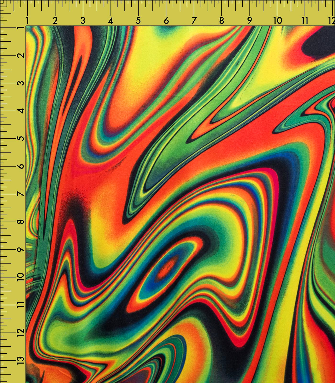 Black/Green/Orange Abstract/Swirls Double Brushed Poly Fabric