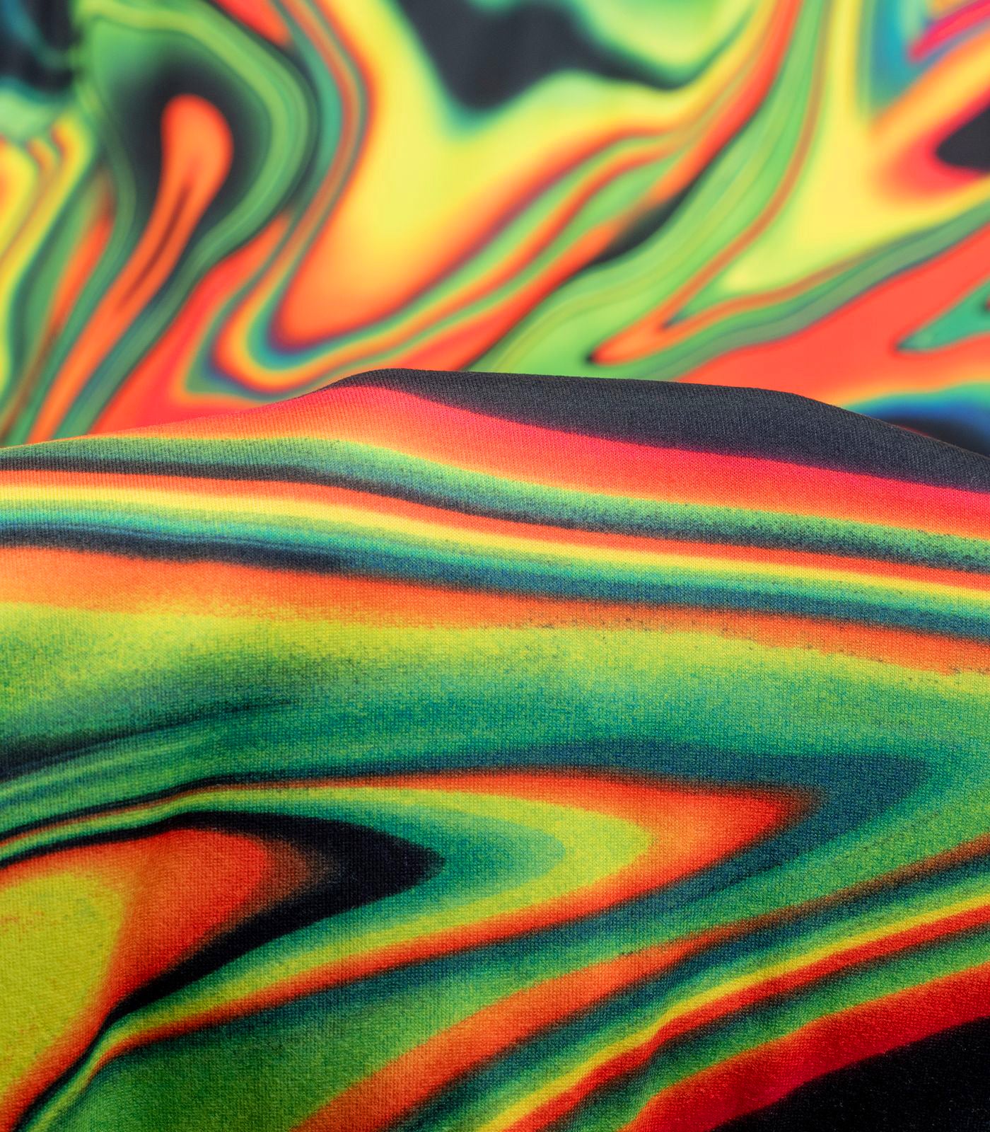 Black/Green/Orange Abstract/Swirls Double Brushed Poly Fabric