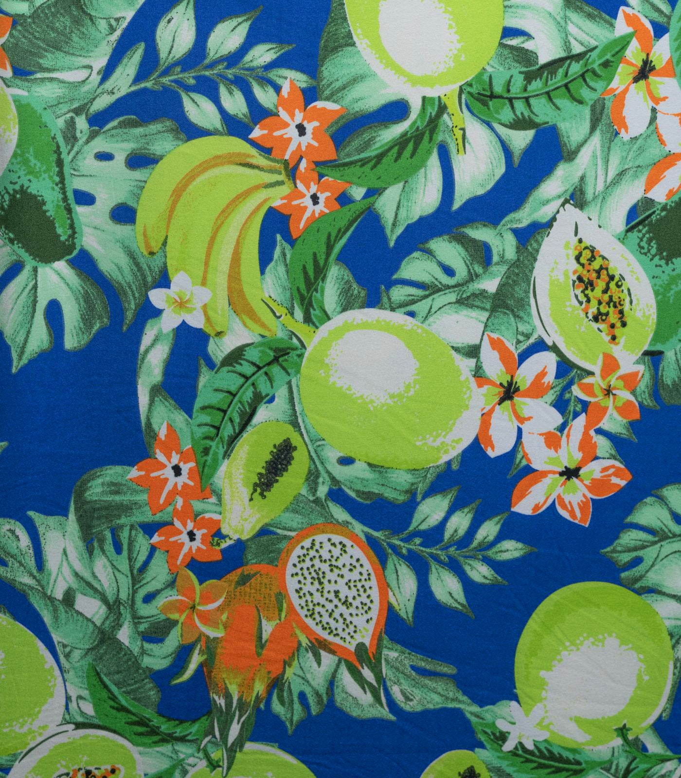 Royal Blue/Lime Green/Orange Tropical/Fruits Double Brushed Poly Fabric