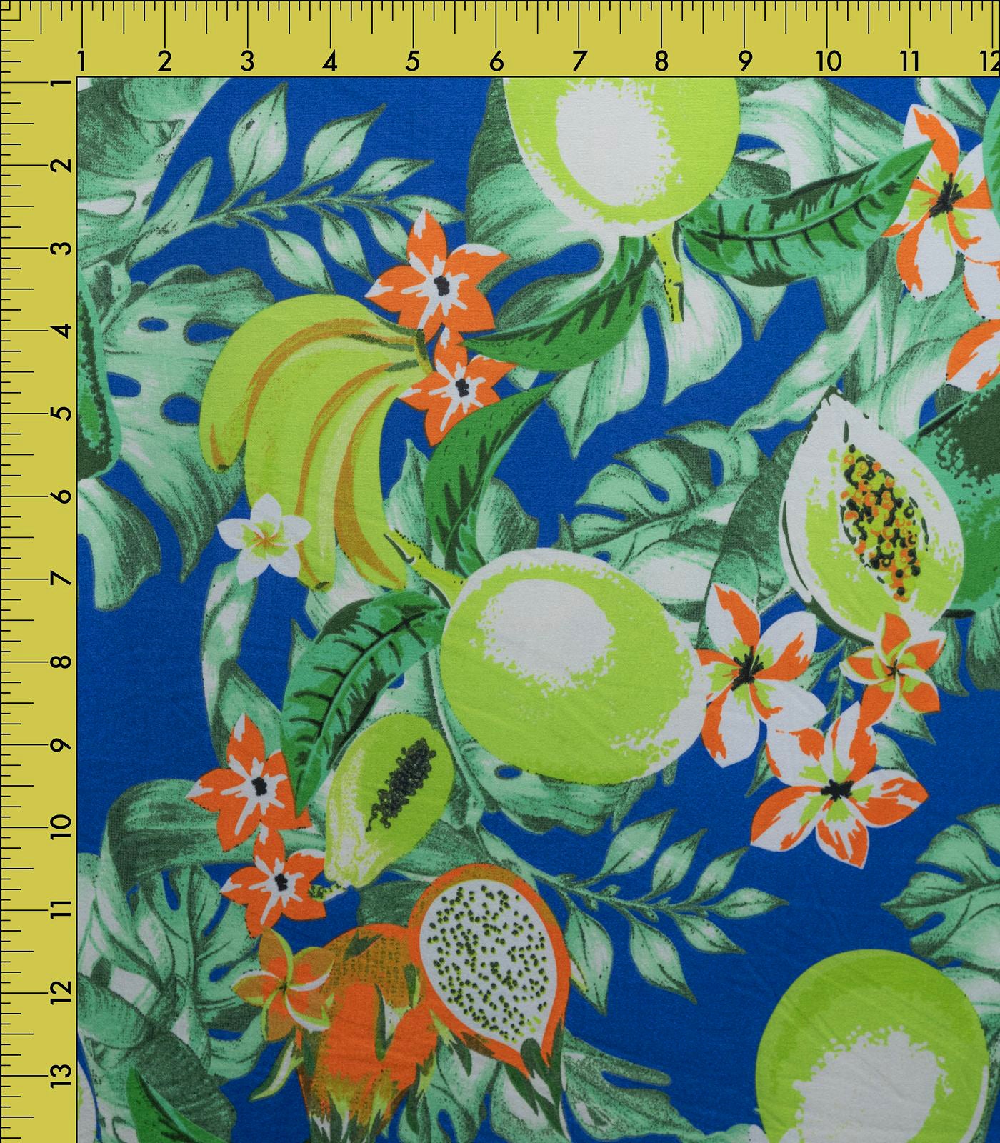 Royal Blue/Lime Green/Orange Tropical/Fruits Double Brushed Poly Fabric