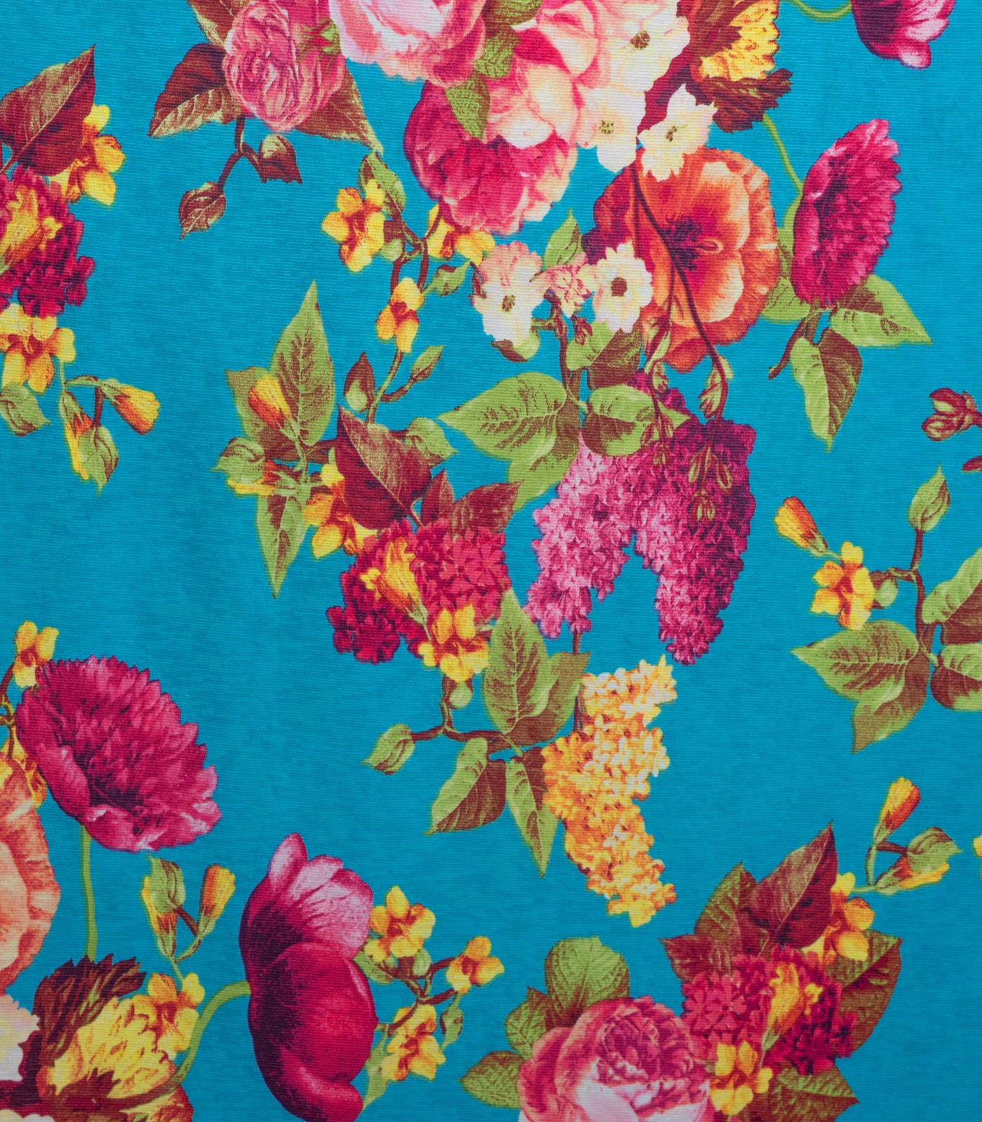 Aqua/Burgundy/Yellow Floral ITY Fabric