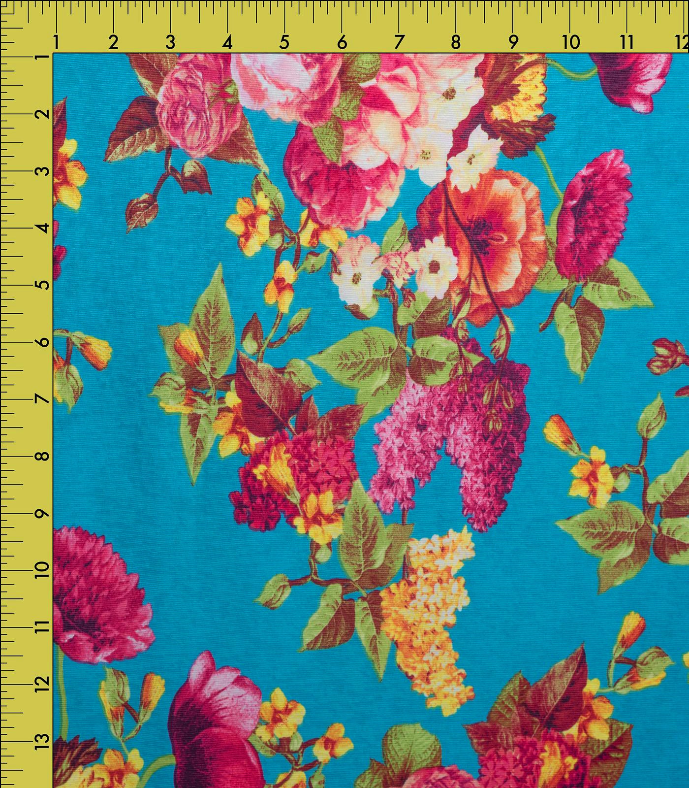 Aqua/Burgundy/Yellow Floral ITY Fabric