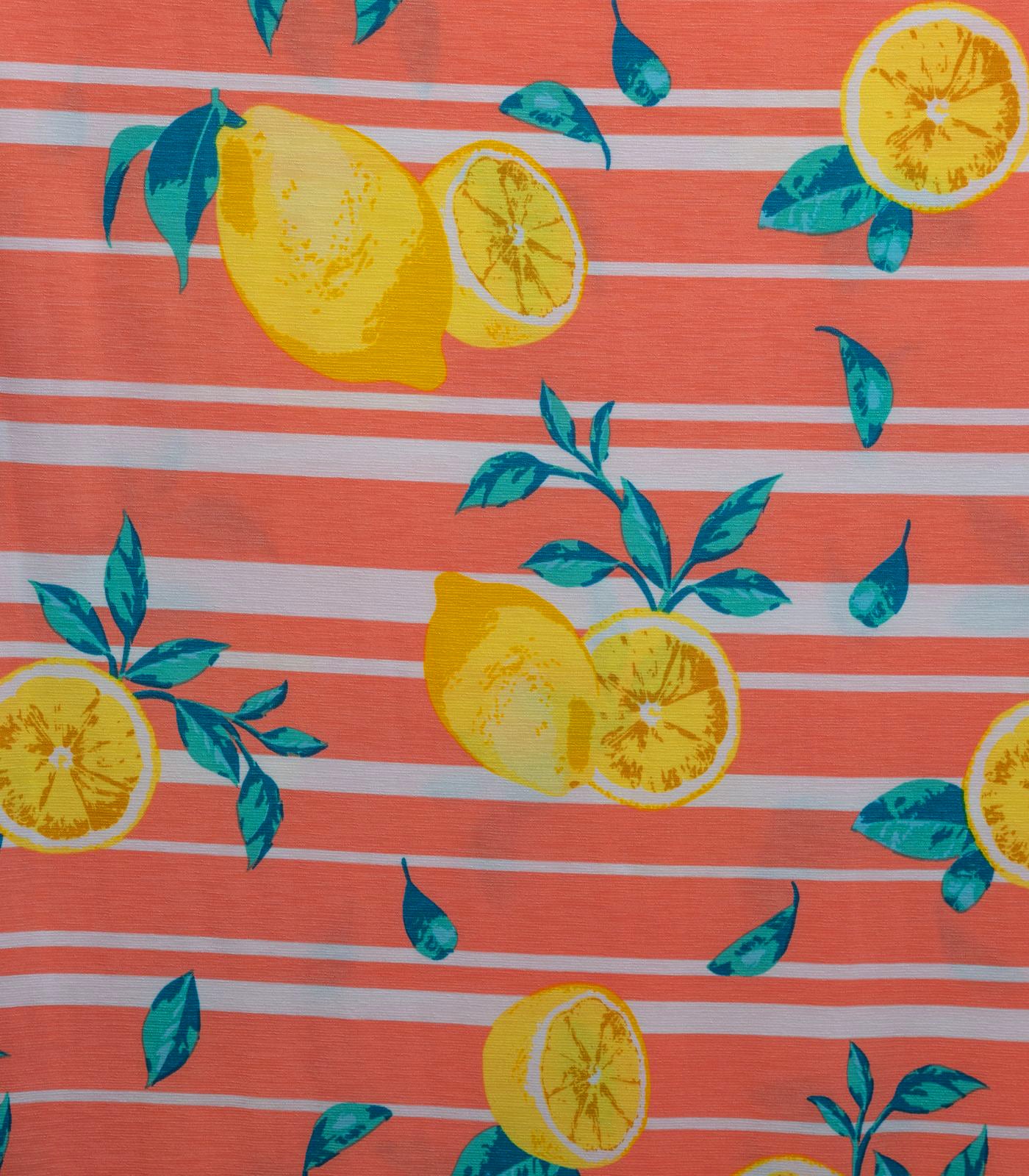 Coral/Yellow/Teal Striped/Lemons ITY Fabric