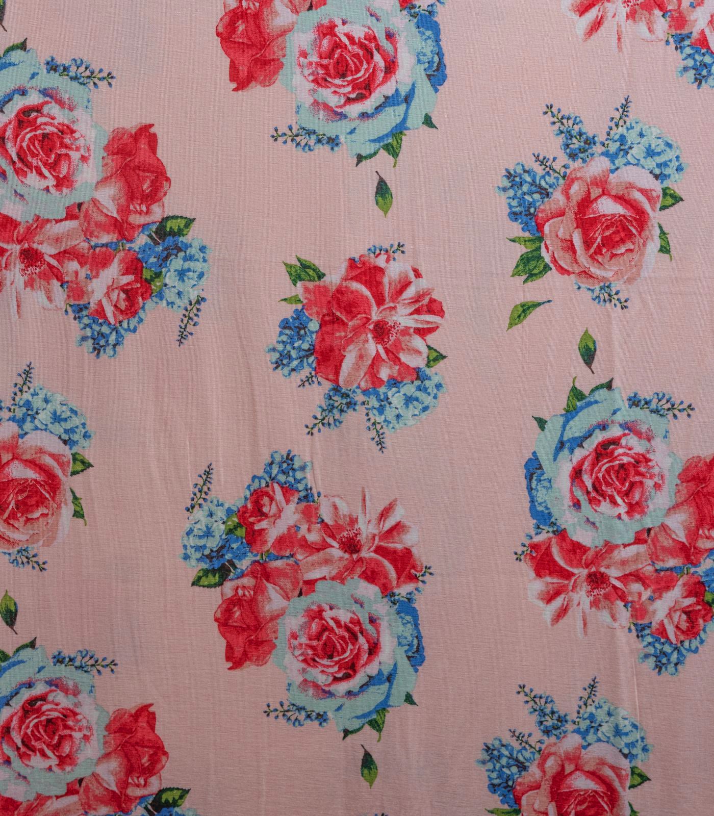 Dusty Pink/Magenta/Blue Floral Rayon Spandex Fabric