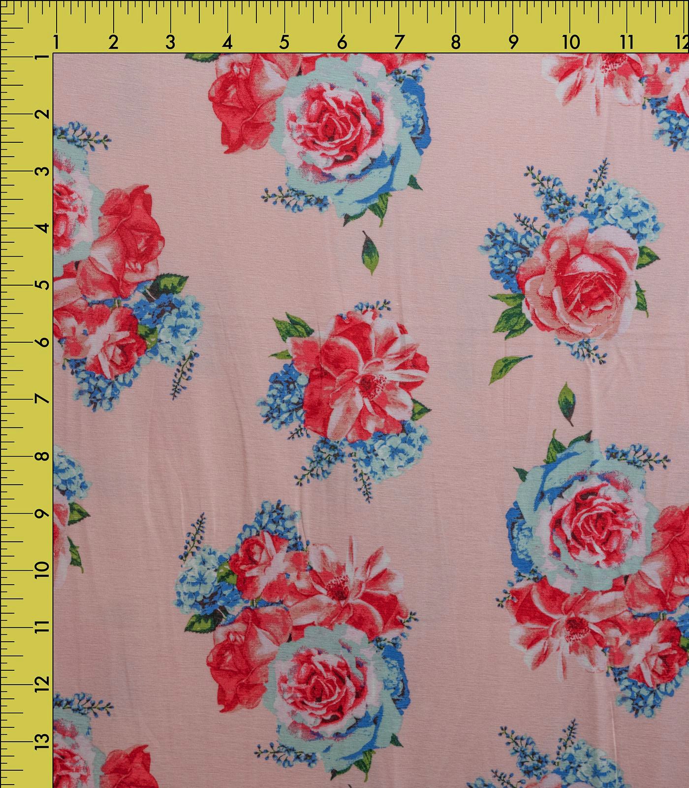 Dusty Pink/Magenta/Blue Floral Rayon Spandex Fabric