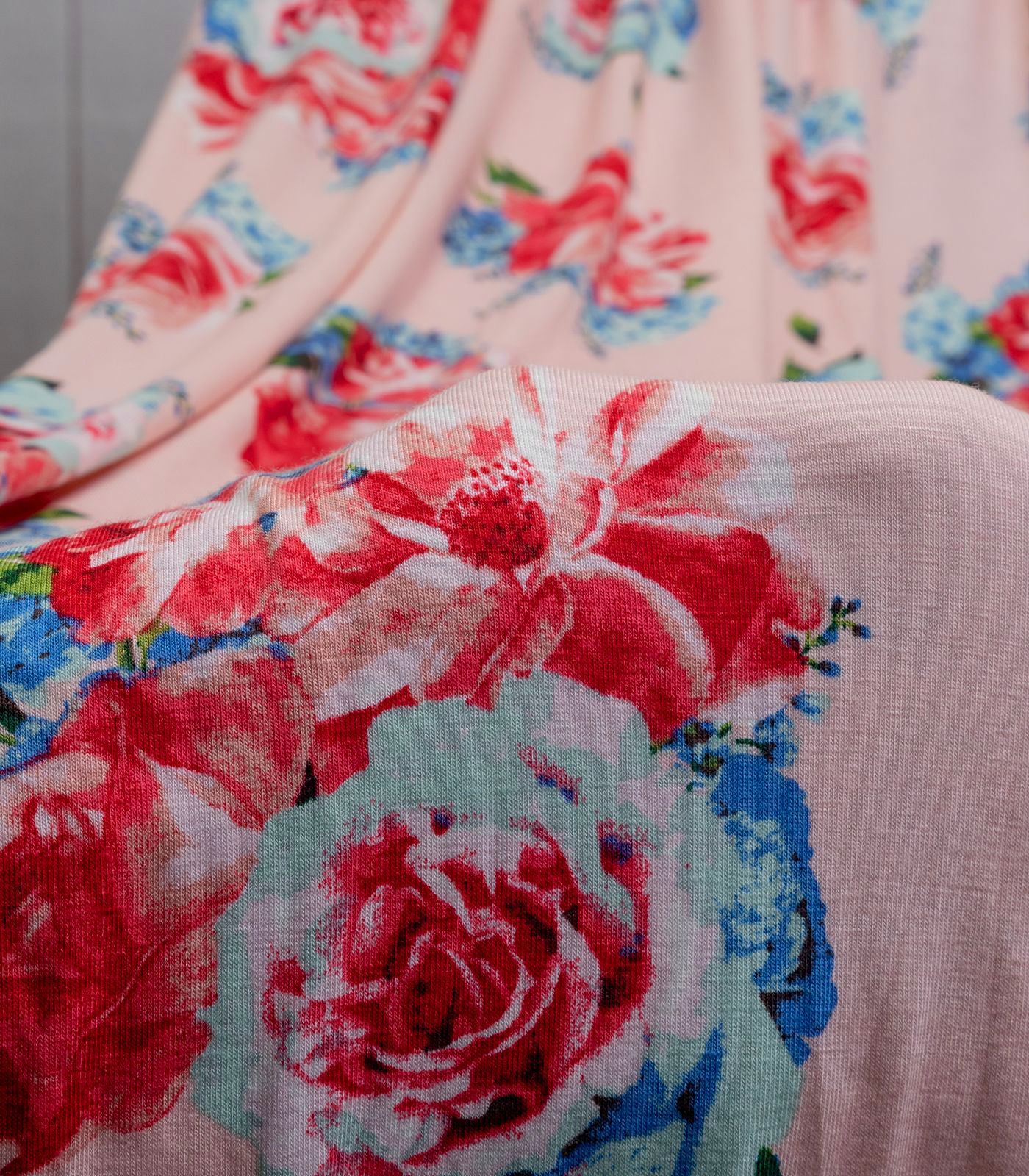 Dusty Pink/Magenta/Blue Floral Rayon Spandex Fabric