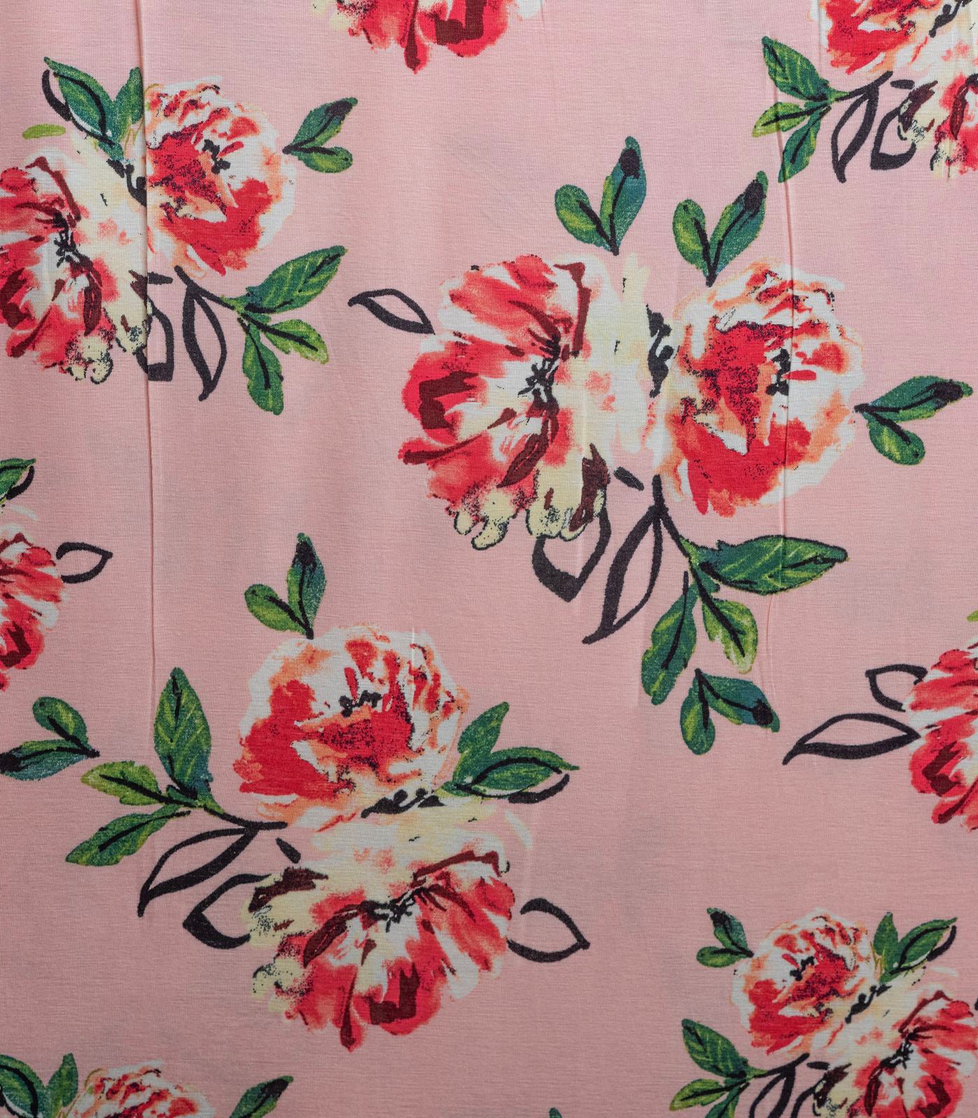 Dusty Pink/Red/Green Floral Rayon Spandex Fabric