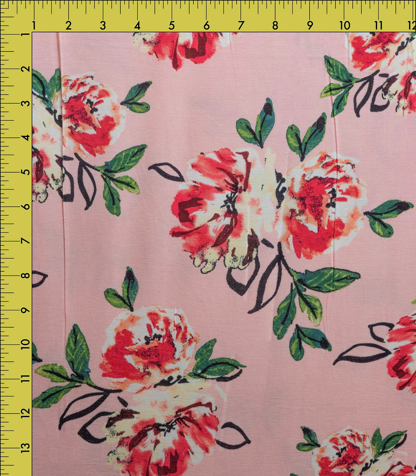 Dusty Pink/Red/Green Floral Rayon Spandex Fabric
