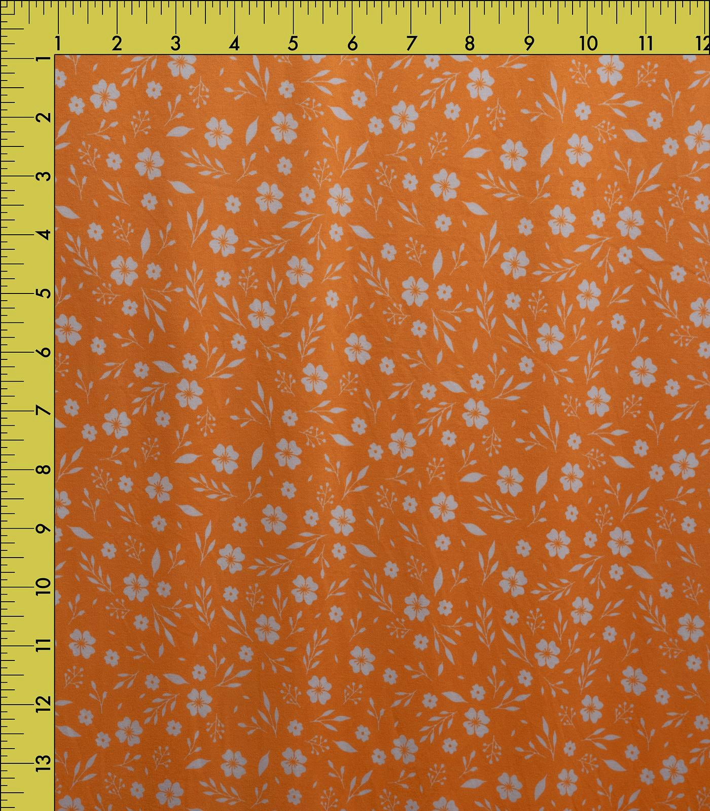 Orange/White Ditsy Floral/Small Floral Double Brushed Poly Fabric