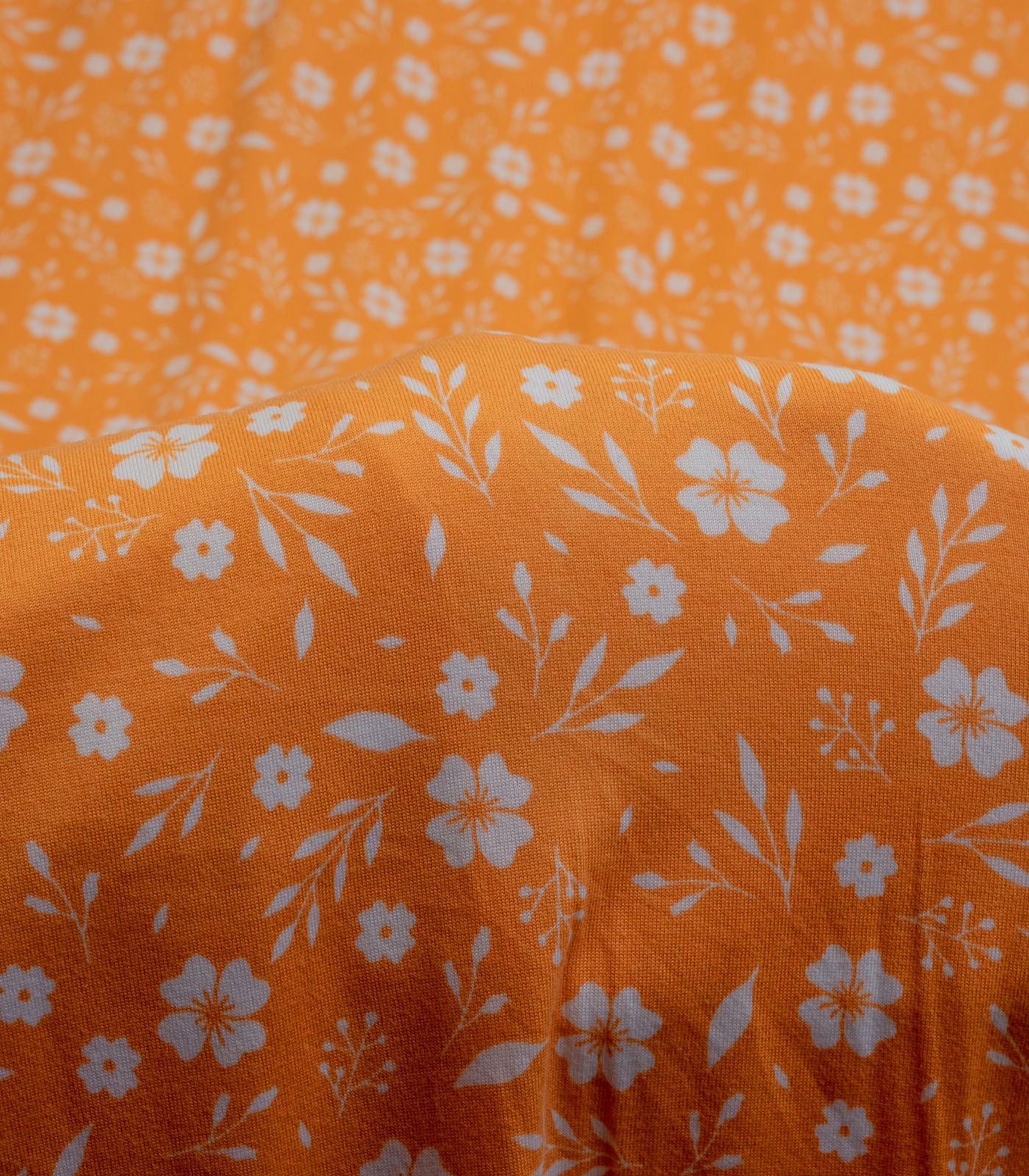 Orange/White Ditsy Floral/Small Floral Double Brushed Poly Fabric