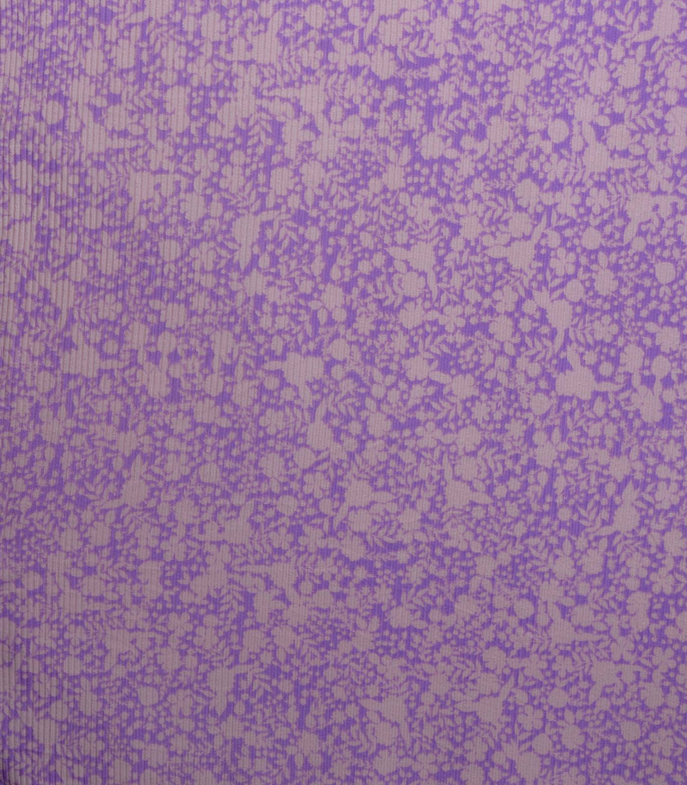 Lavender/White Flowers Ribbed Knit (4x2) Fabric