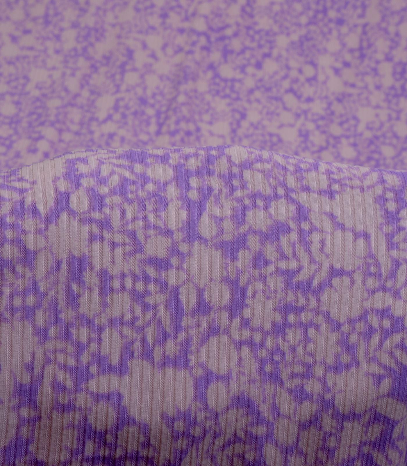 Lavender/White Flowers Ribbed Knit (4x2) Fabric