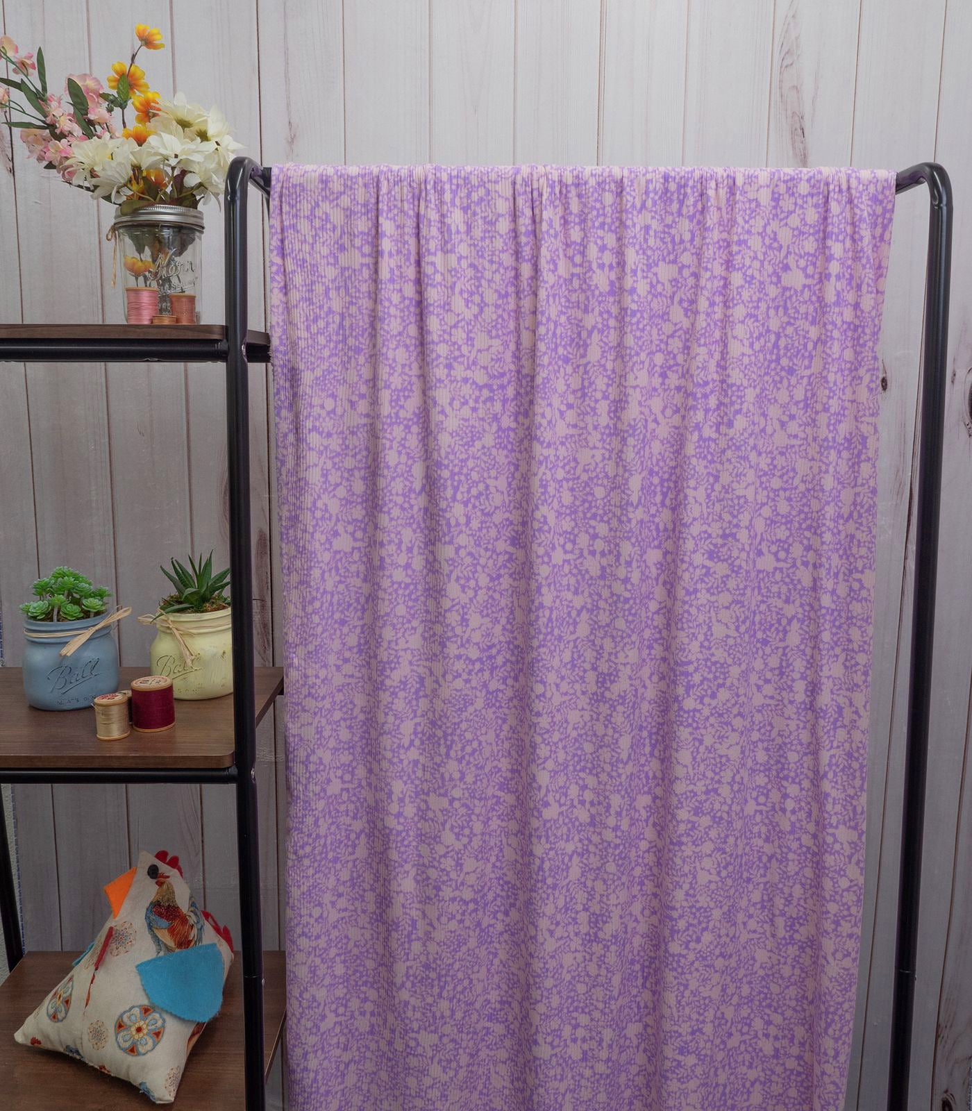 Lavender/White Flowers Ribbed Knit (4x2) Fabric