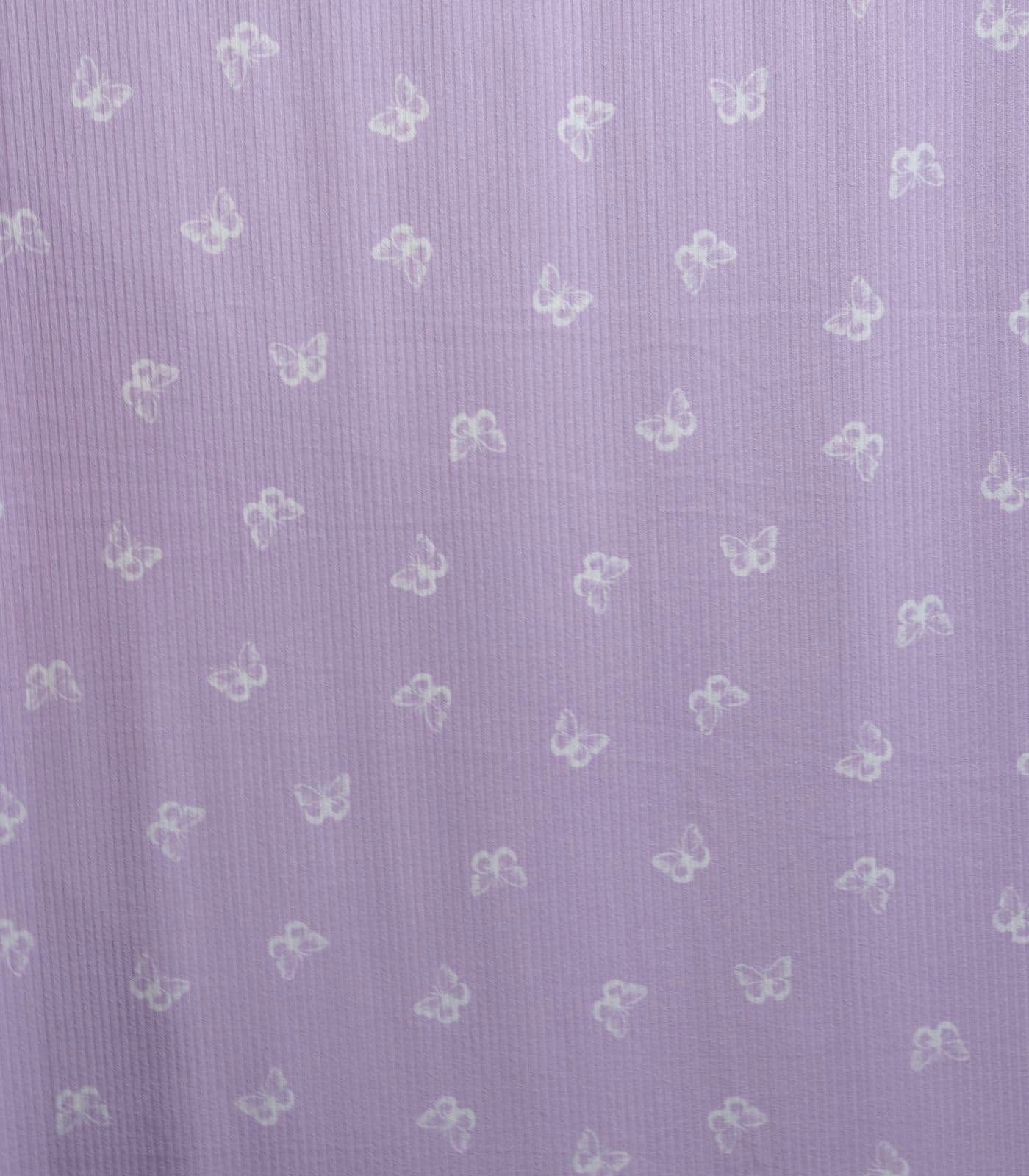 Lilac/White Butterflies Ribbed Knit (4x2) Fabric