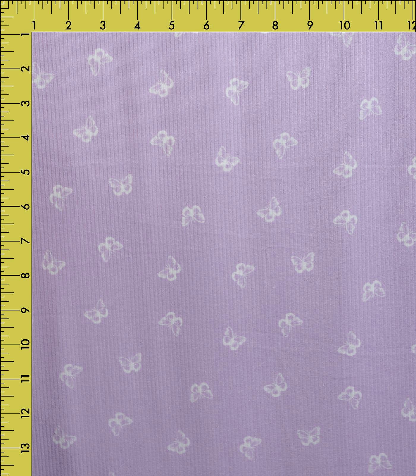 Lilac/White Butterflies Ribbed Knit (4x2) Fabric