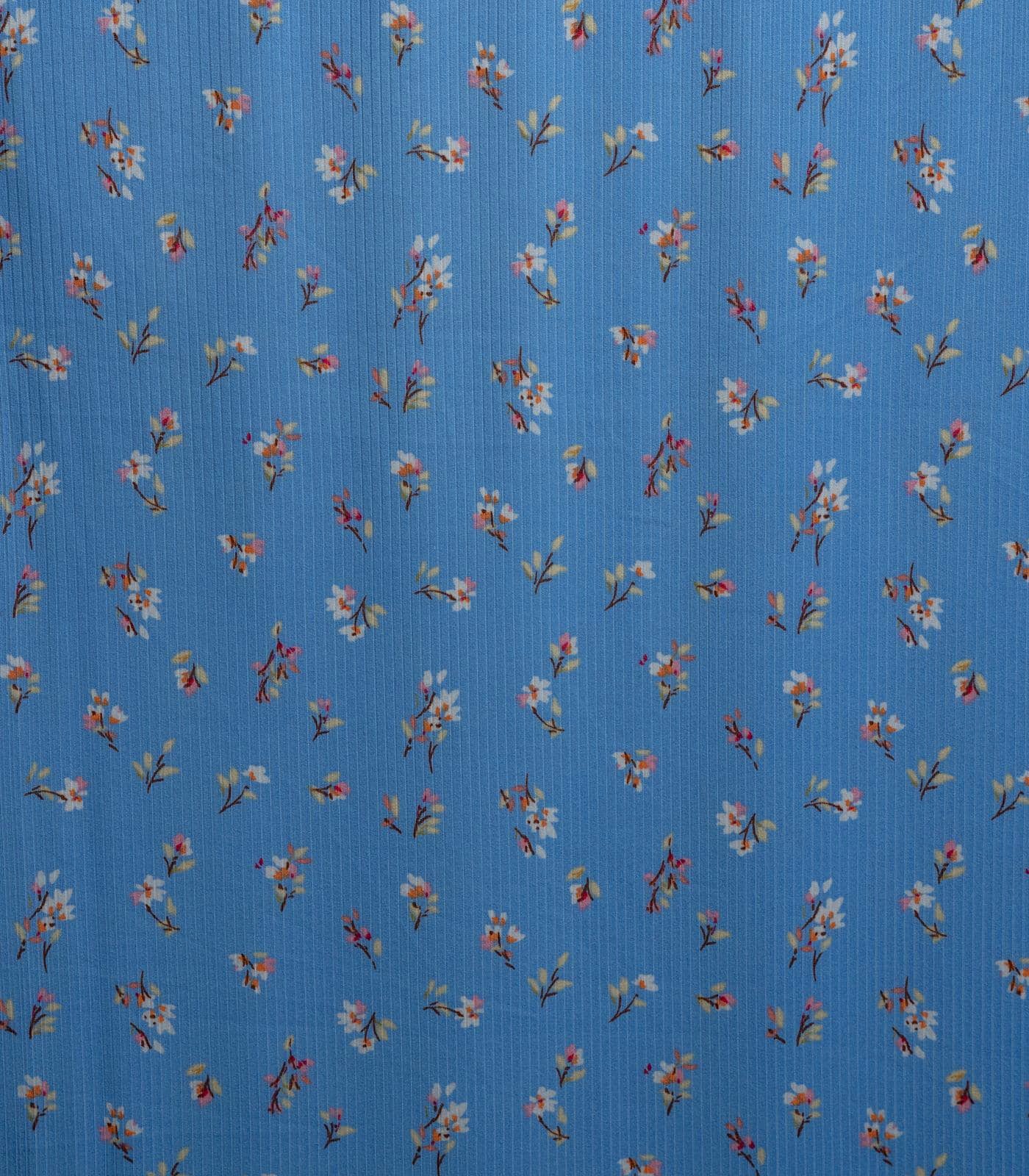 Blue/White Ditsy Floral Ribbed Knit (4x2) Fabric