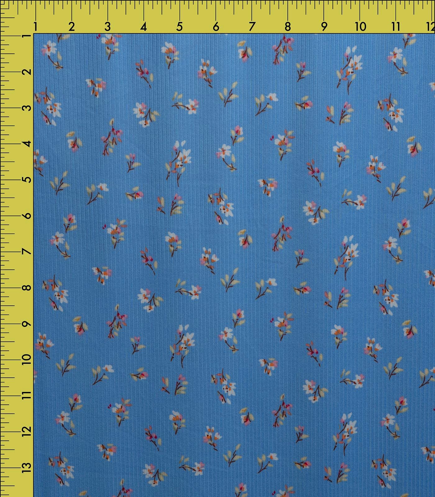 Blue/White Ditsy Floral Ribbed Knit (4x2) Fabric