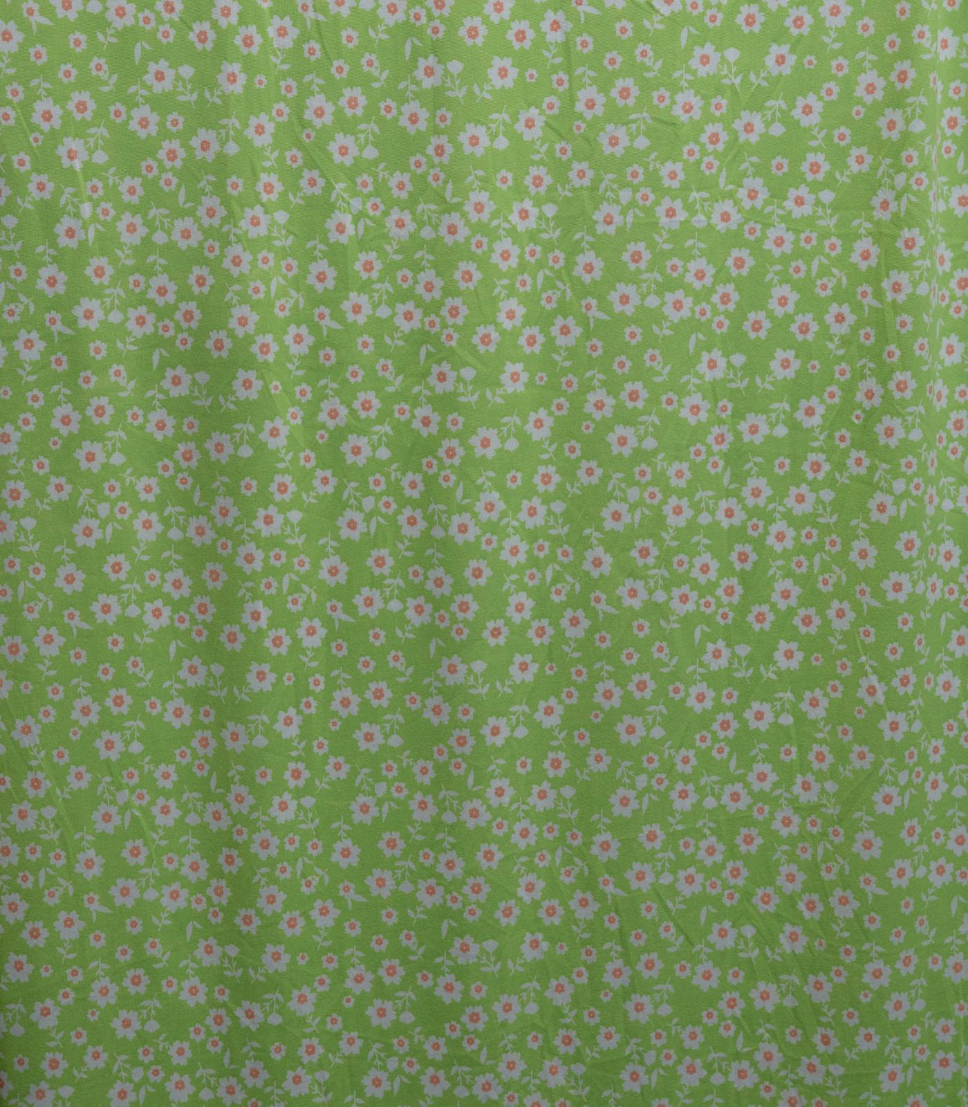 Lime Green/White Ditsy Floral Double Brushed Poly Fabric