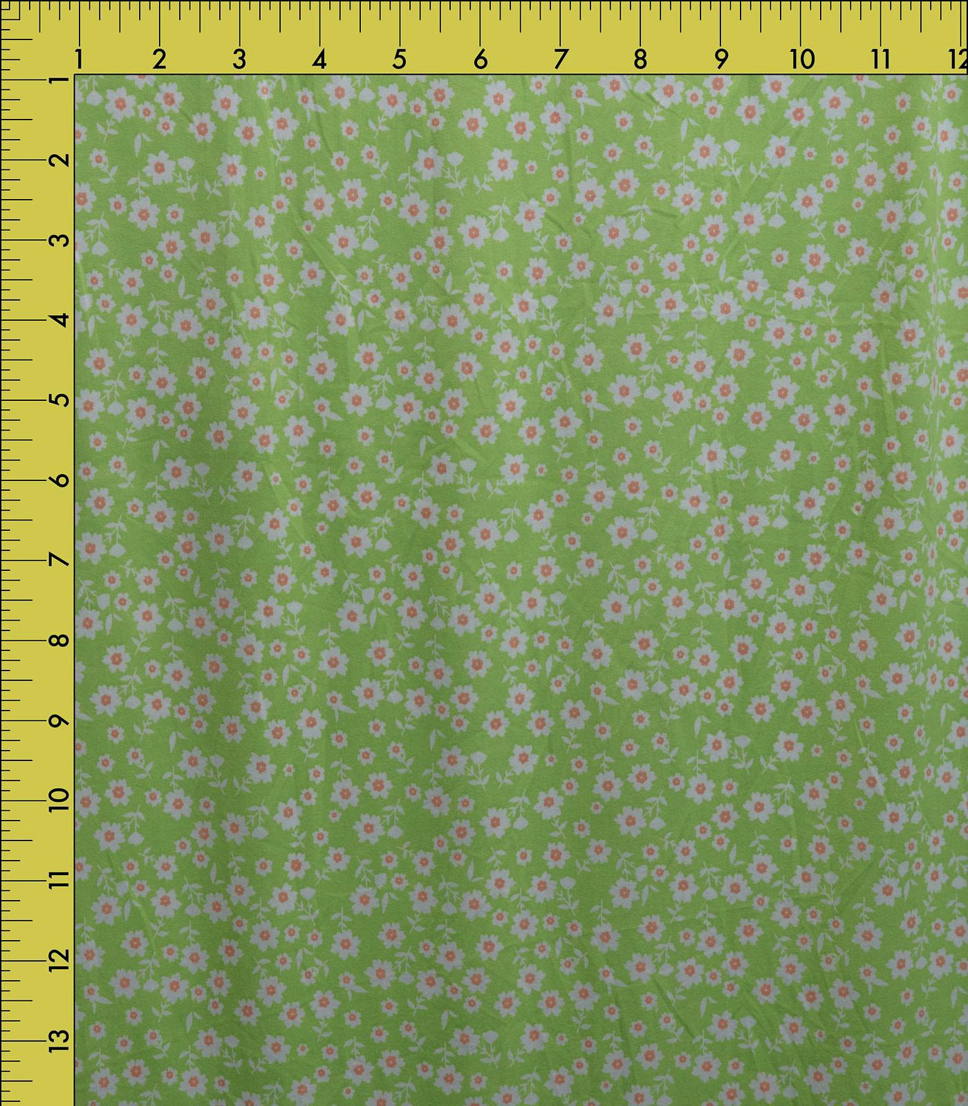 Lime Green/White Ditsy Floral Double Brushed Poly Fabric