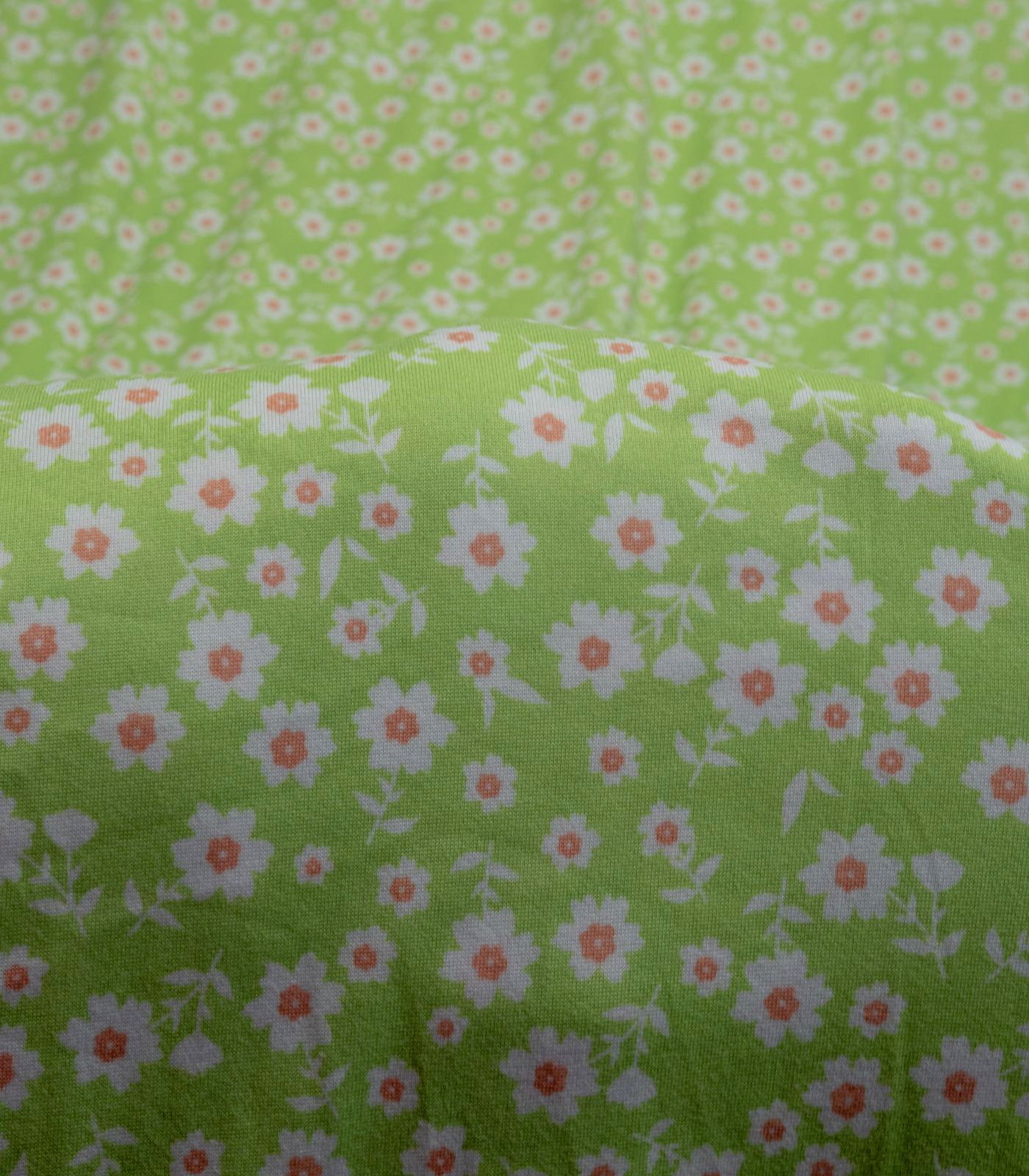 Lime Green/White Ditsy Floral Double Brushed Poly Fabric