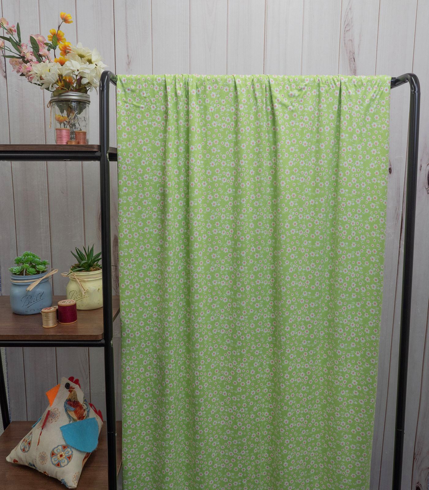 Lime Green/White Ditsy Floral Double Brushed Poly Fabric