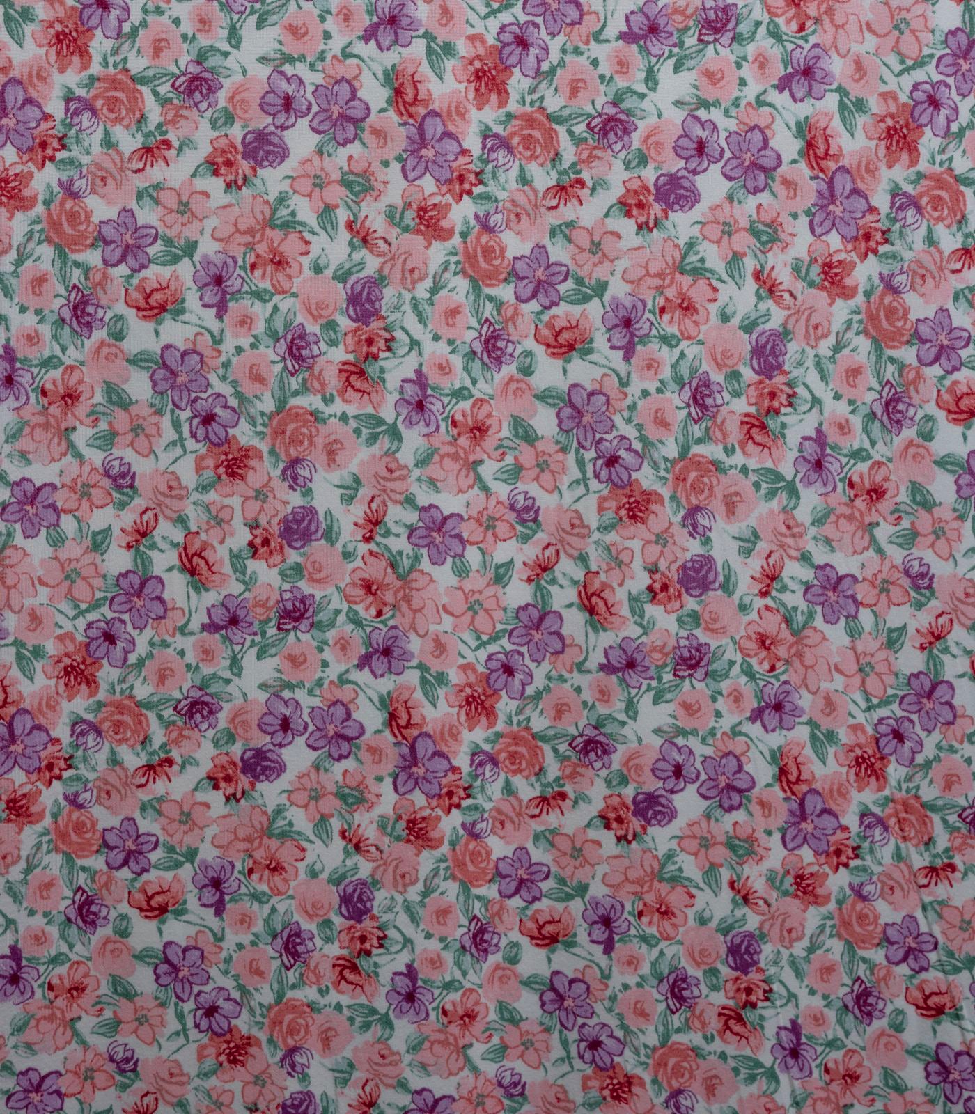 Off-White/Baby Pink/Purple Roses/Small Floral Double Brushed Poly Fabric