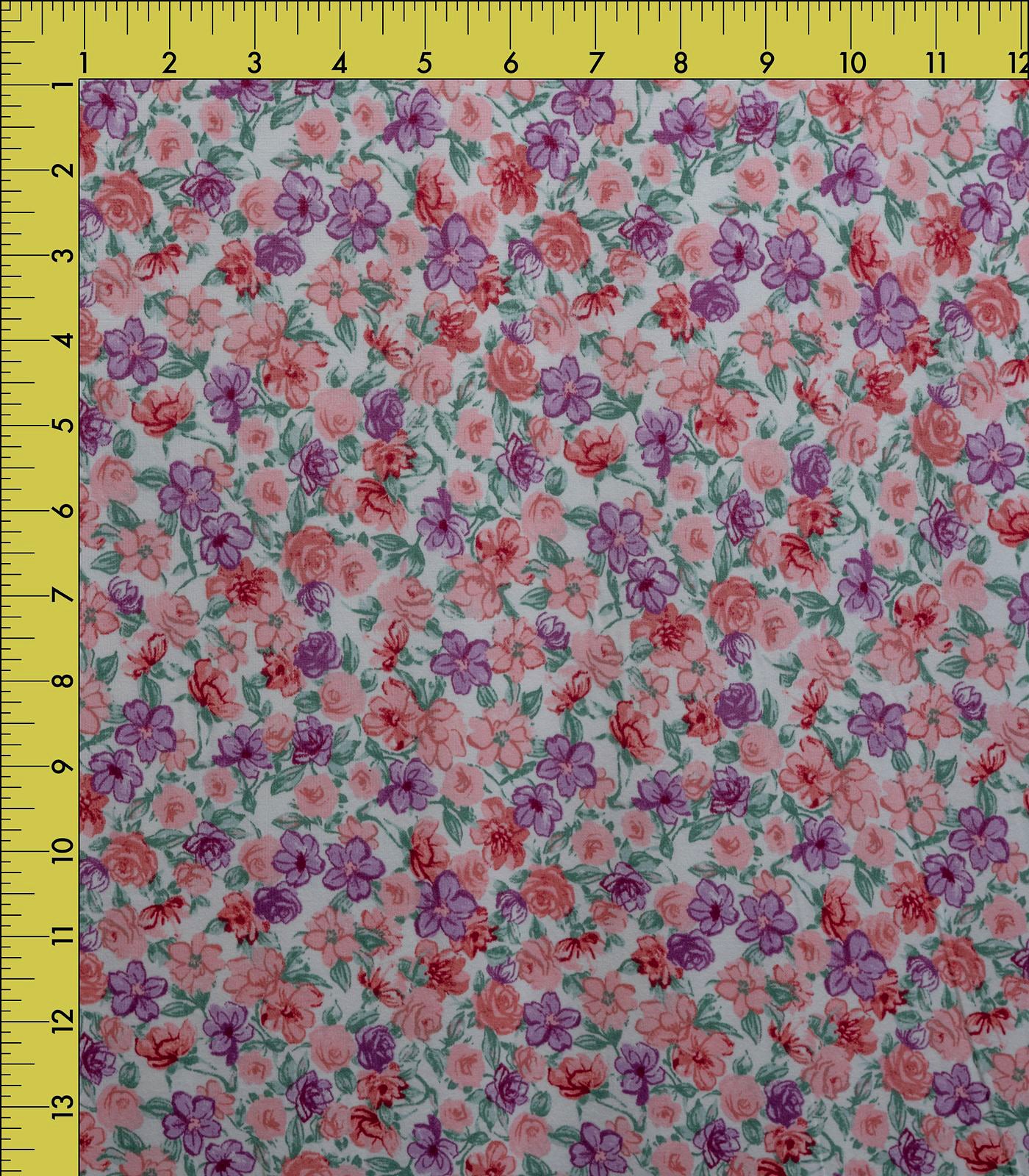 Off-White/Baby Pink/Purple Roses/Small Floral Double Brushed Poly Fabric