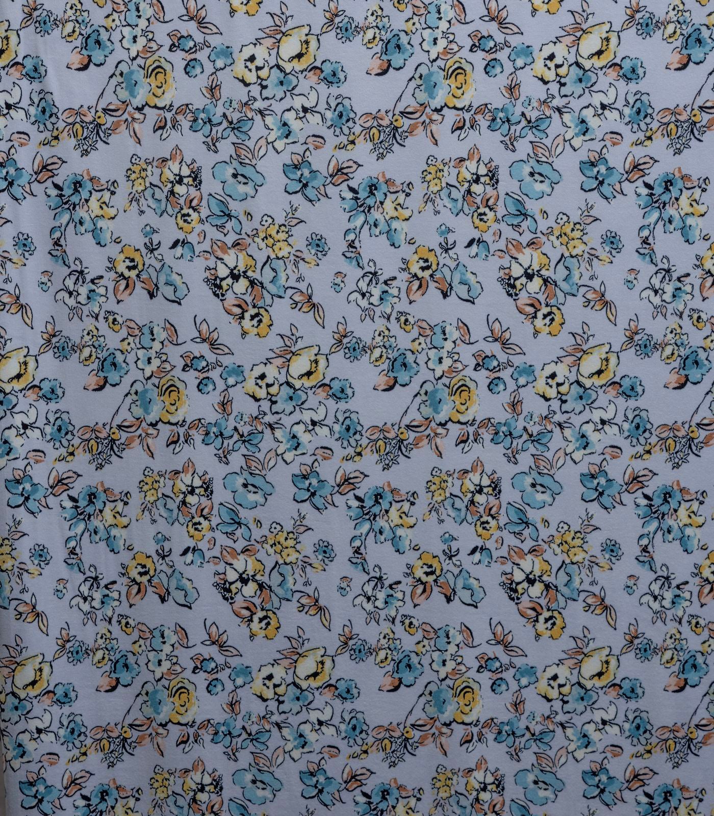 Lilac/Baby Blue/Yellow Ditsy Floral Double Brushed Poly Fabric
