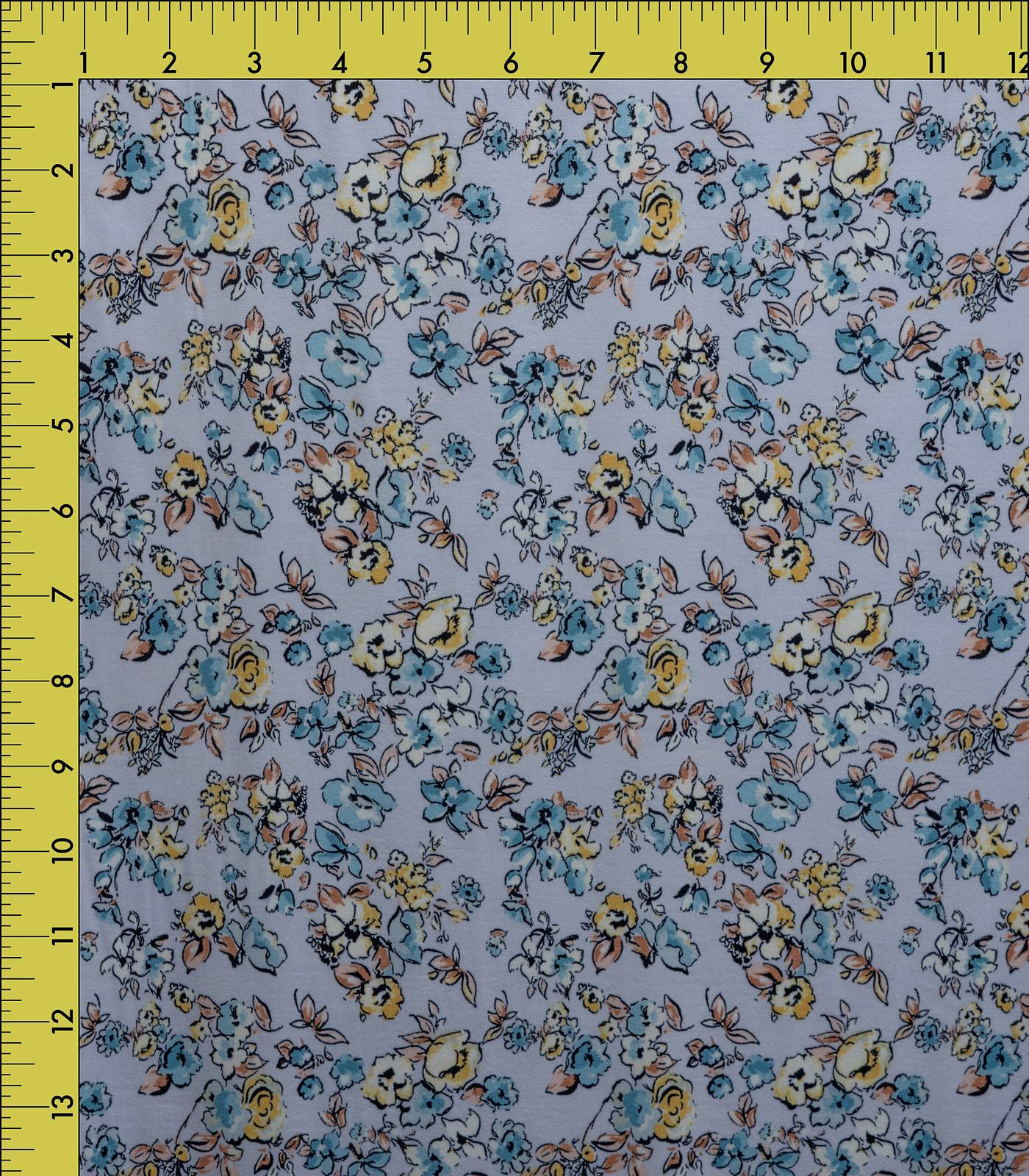Lilac/Baby Blue/Yellow Ditsy Floral Double Brushed Poly Fabric