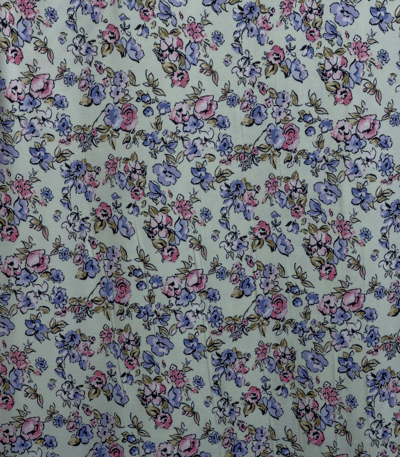 Mint/Purple/Baby Pink Small Floral Double Brushed Poly Fabric