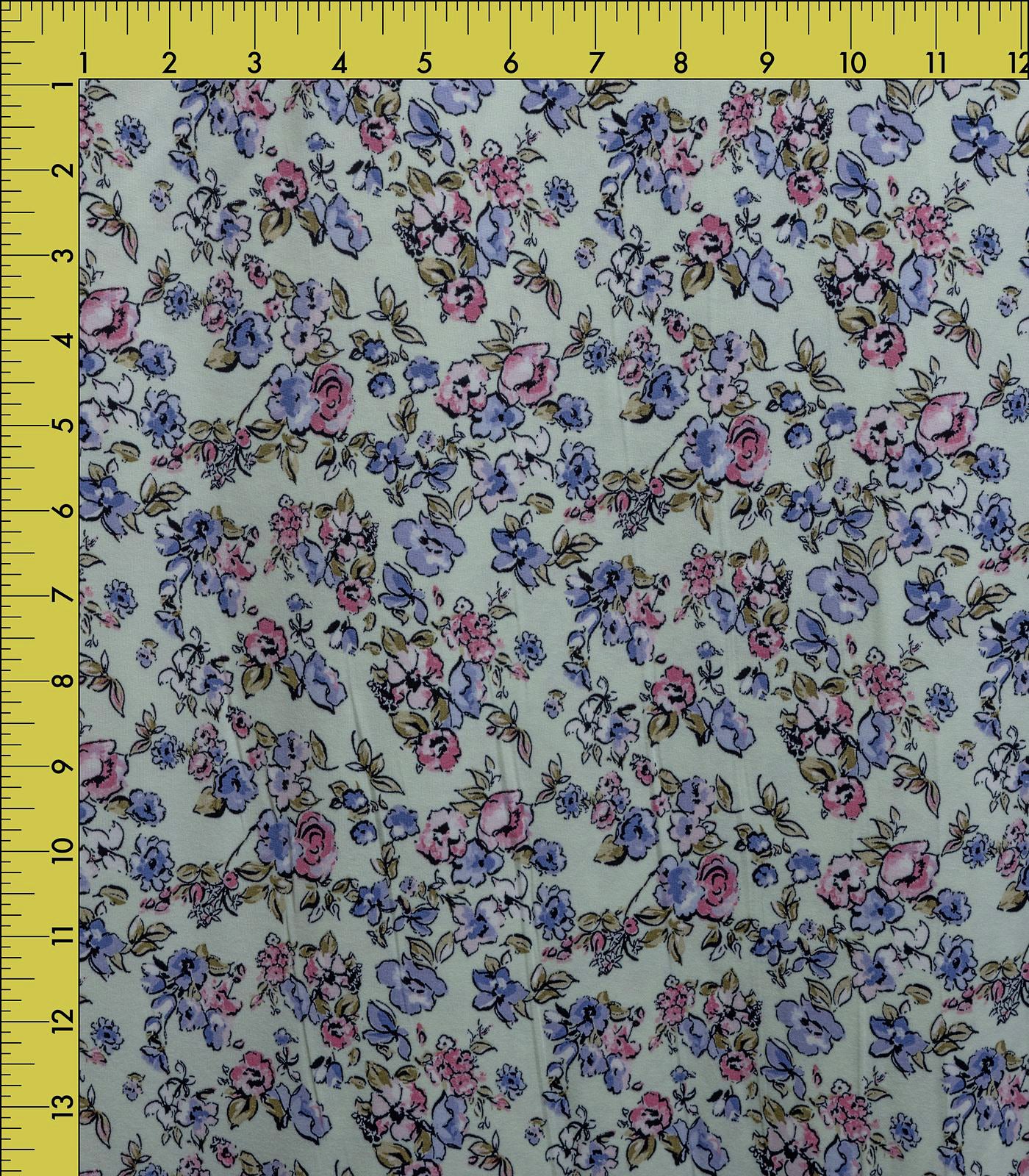 Mint/Purple/Baby Pink Small Floral Double Brushed Poly Fabric
