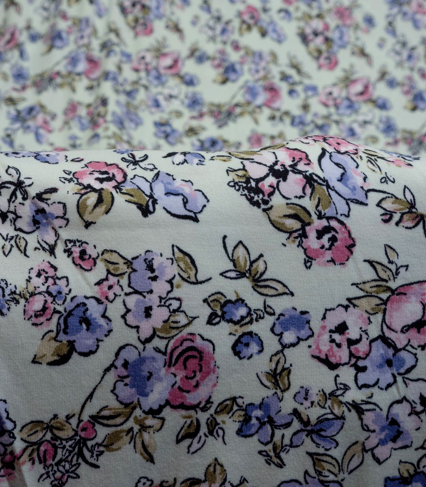 Mint/Purple/Baby Pink Small Floral Double Brushed Poly Fabric